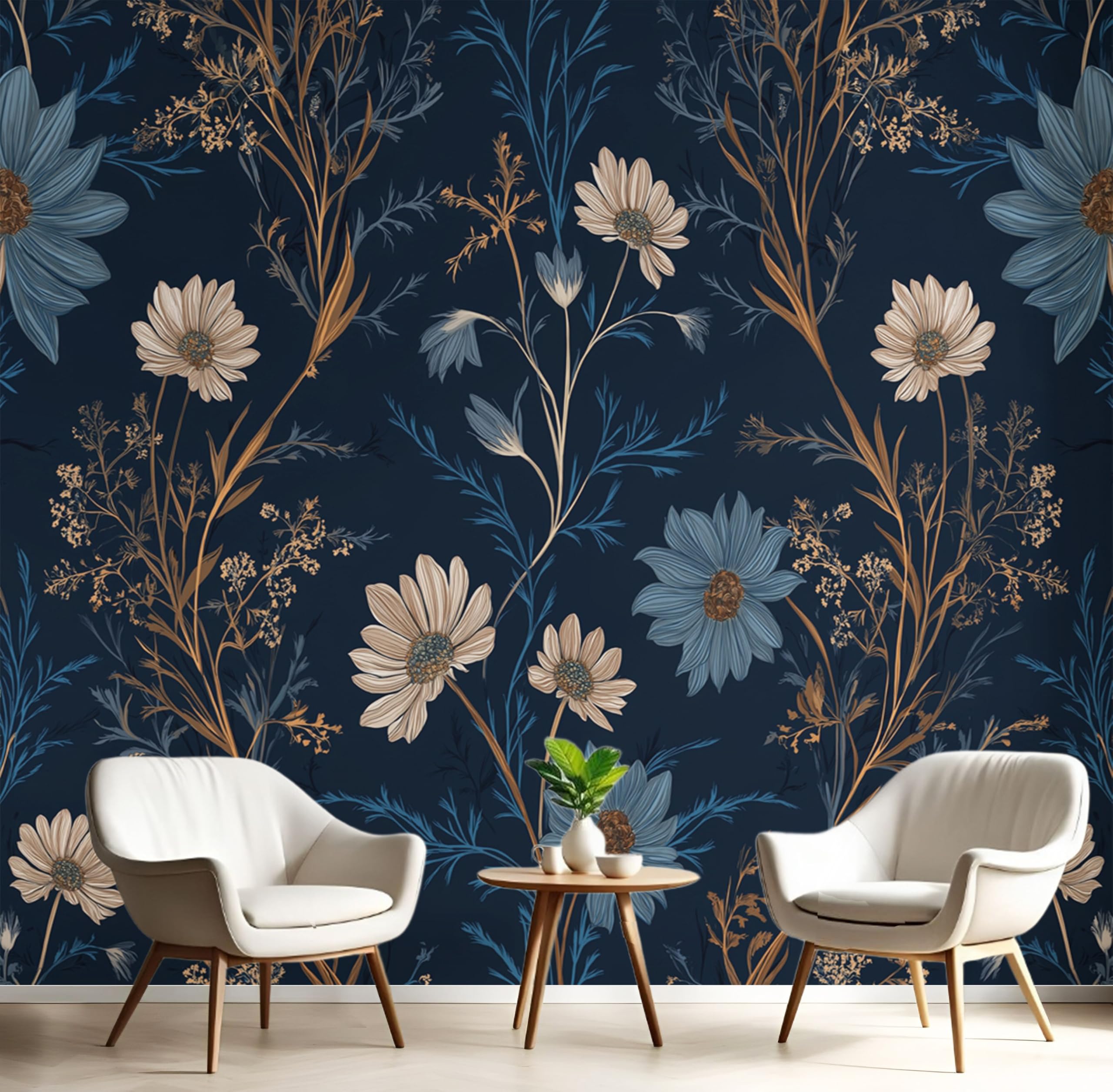 Papier Peint Panoramique Marron-Bleu pour un salon élégant 400X280Cm