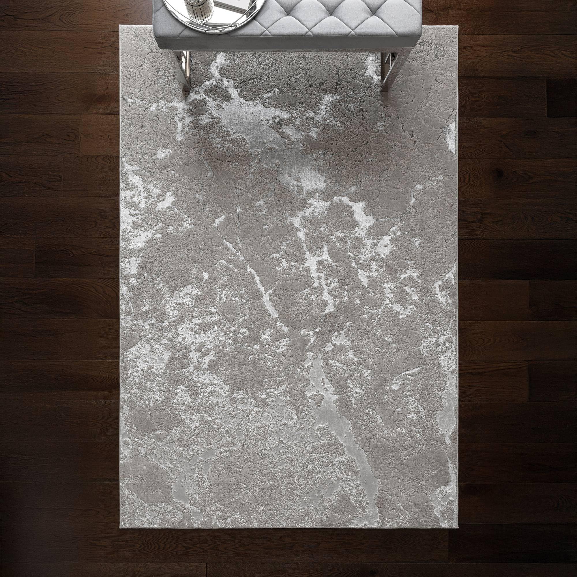 Lord of Rugs Modern Abstract Shiny Rug Silky Shimmer Soft High-Shine Carpet for Living Room, Bedroom Luxury Geometric and Marbled Patterns Rug Solar AU03 Grey/Silver, Medium 120 x 170 cm (4'x5'6") — image 1