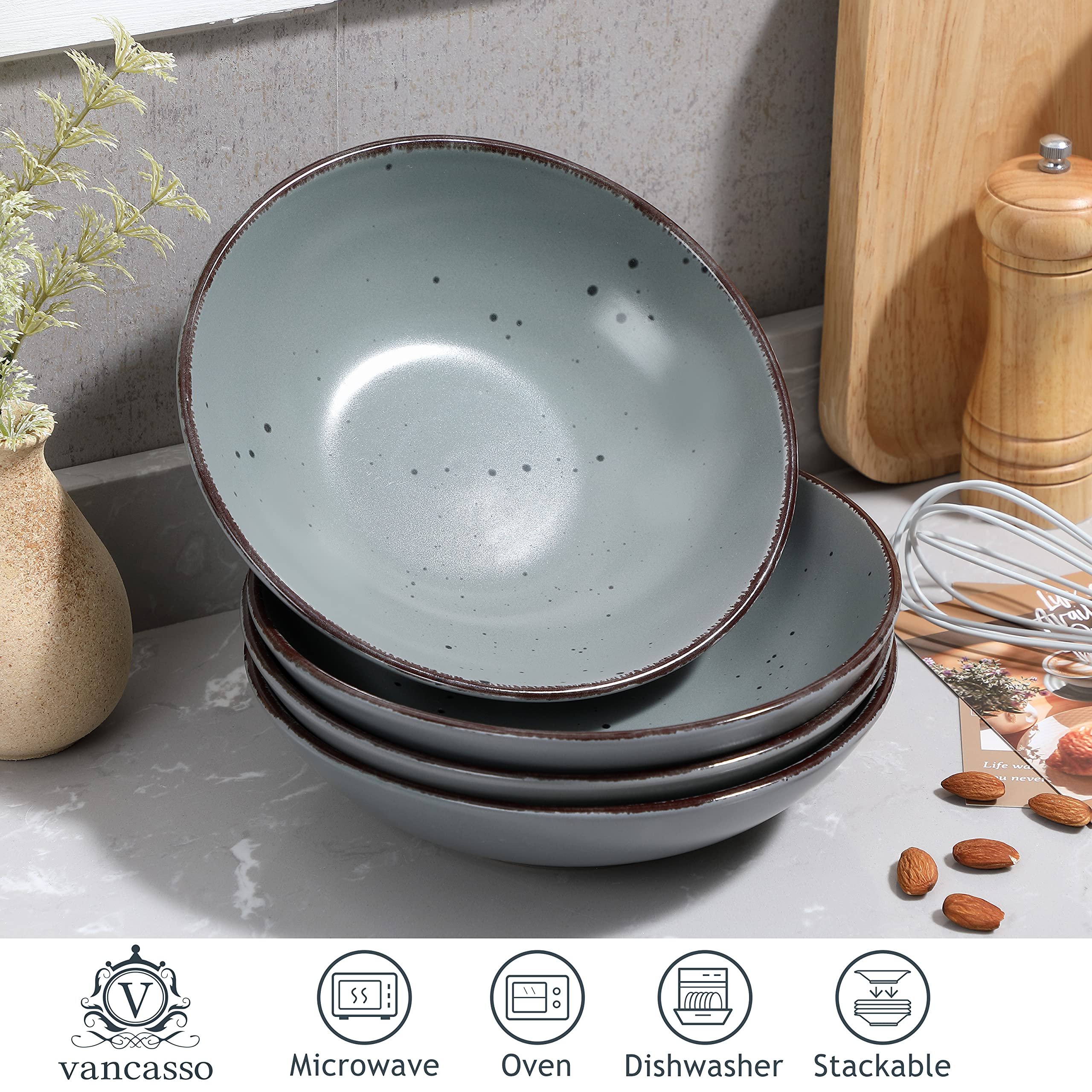 vancasso, Série Moda, Assiette Creuse en Céramique, Assiette à Soupe Saladier - 12 Pièces