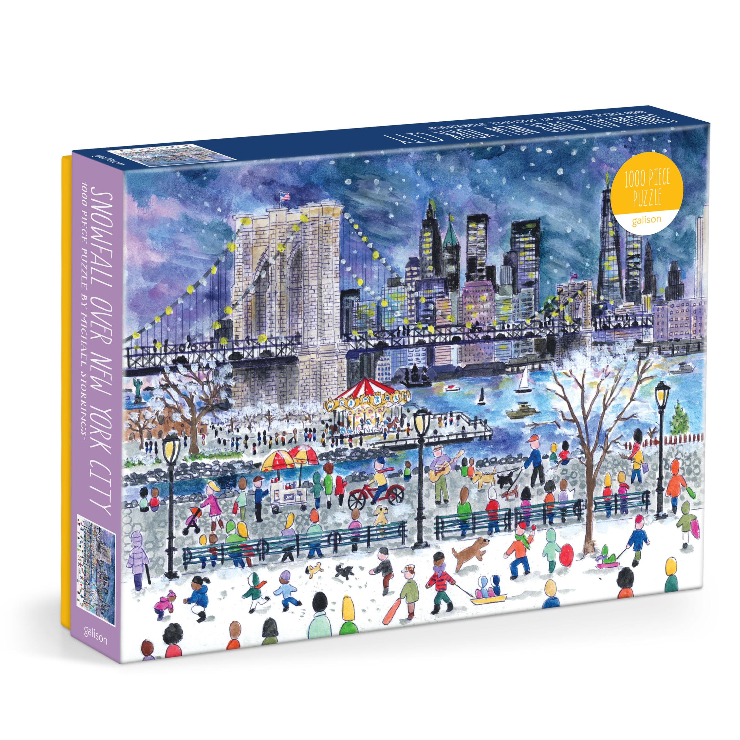 Galison Brooklyn Bridge In Winter – 1000 Piece Michael Storrings Jigsaw Puzzle Featuring Beautiful Artwork Of NYC Brooklyn Bridge In The Winter Time