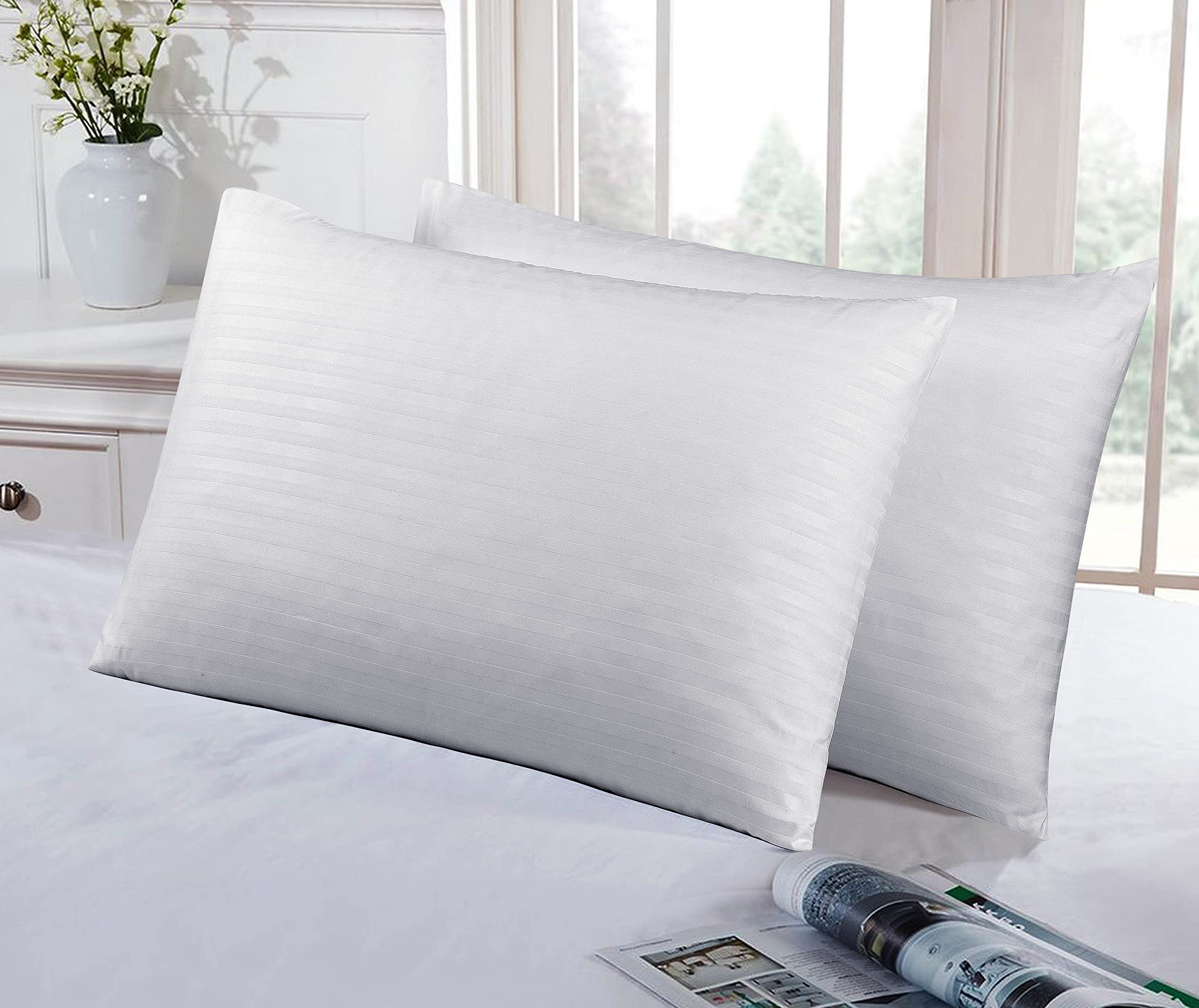 Luxevoir White Luxevoir® Pillow Cases 2 Pack - Ultrasoft Satin Stripe Microfiber - Envelope Closure - Hypoallergenic - Breathable & Noiseless - Uk Standard 48X74 Cm
