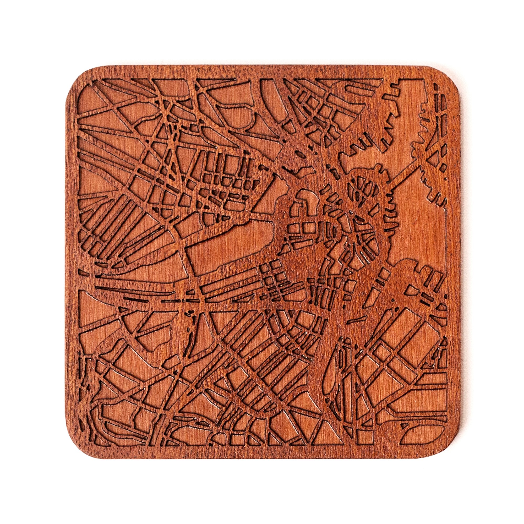 Boston Map Coaster, One piece, Sapele Wooden Coaster with City map, Multiple City Optional, Handmade