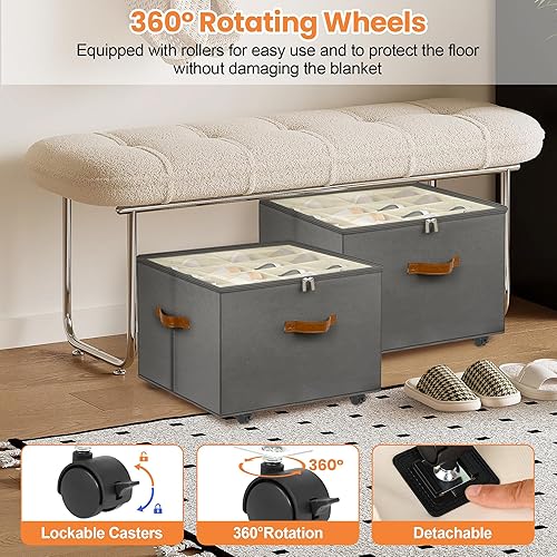 Miniatura 5 de Organizador de zapatos para armario, paquete de 2 organizadores de almacenamiento de zapatos con ruedas y divisores ajustables, caja de