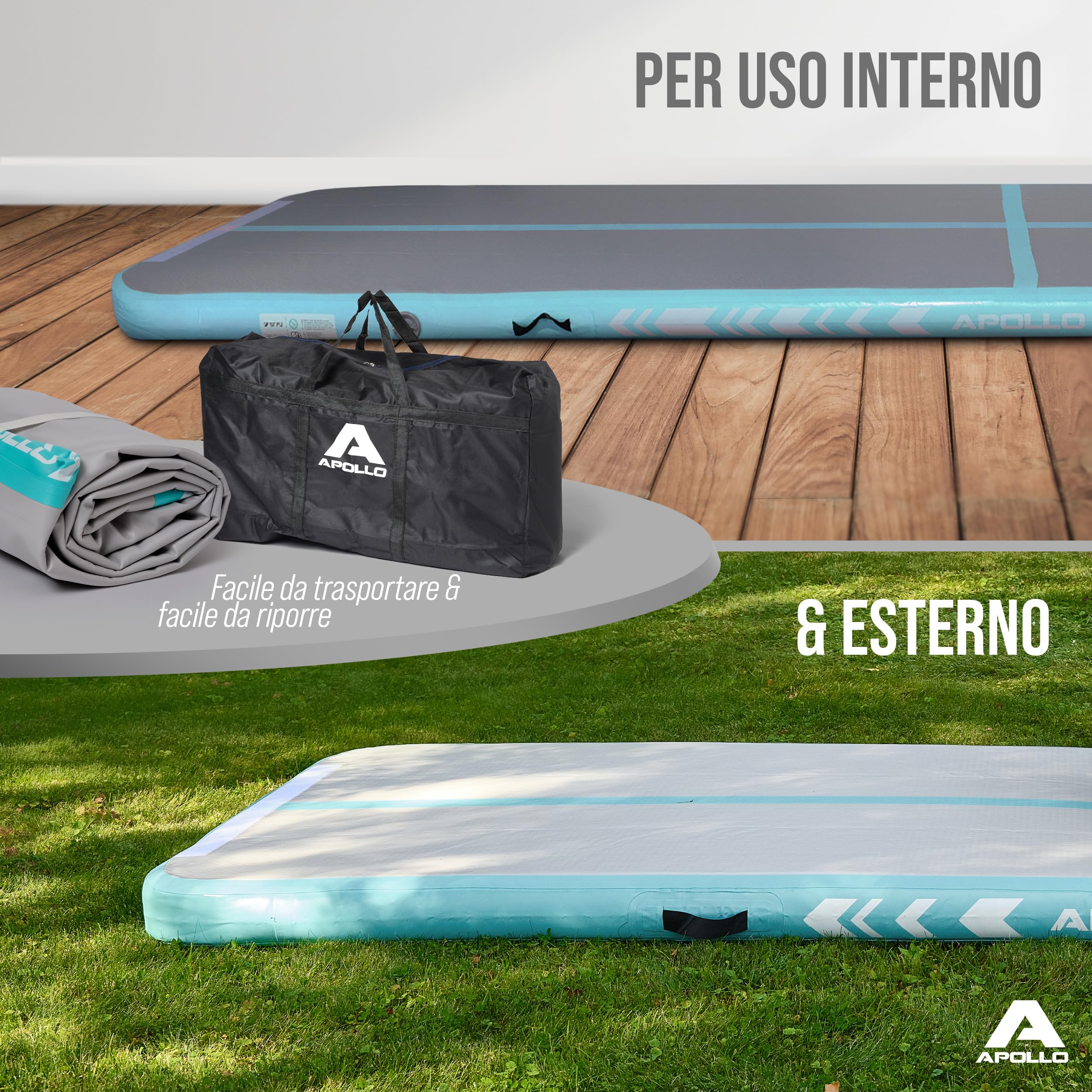 Apollo Air Mat Pro - Materasso ad aria per adulti, utilizzabile anche come materasso per ginnastica per bambini, disponibile nelle lunghezze di 3m e 4m, materasso gonfiabile per ginnastica da casa