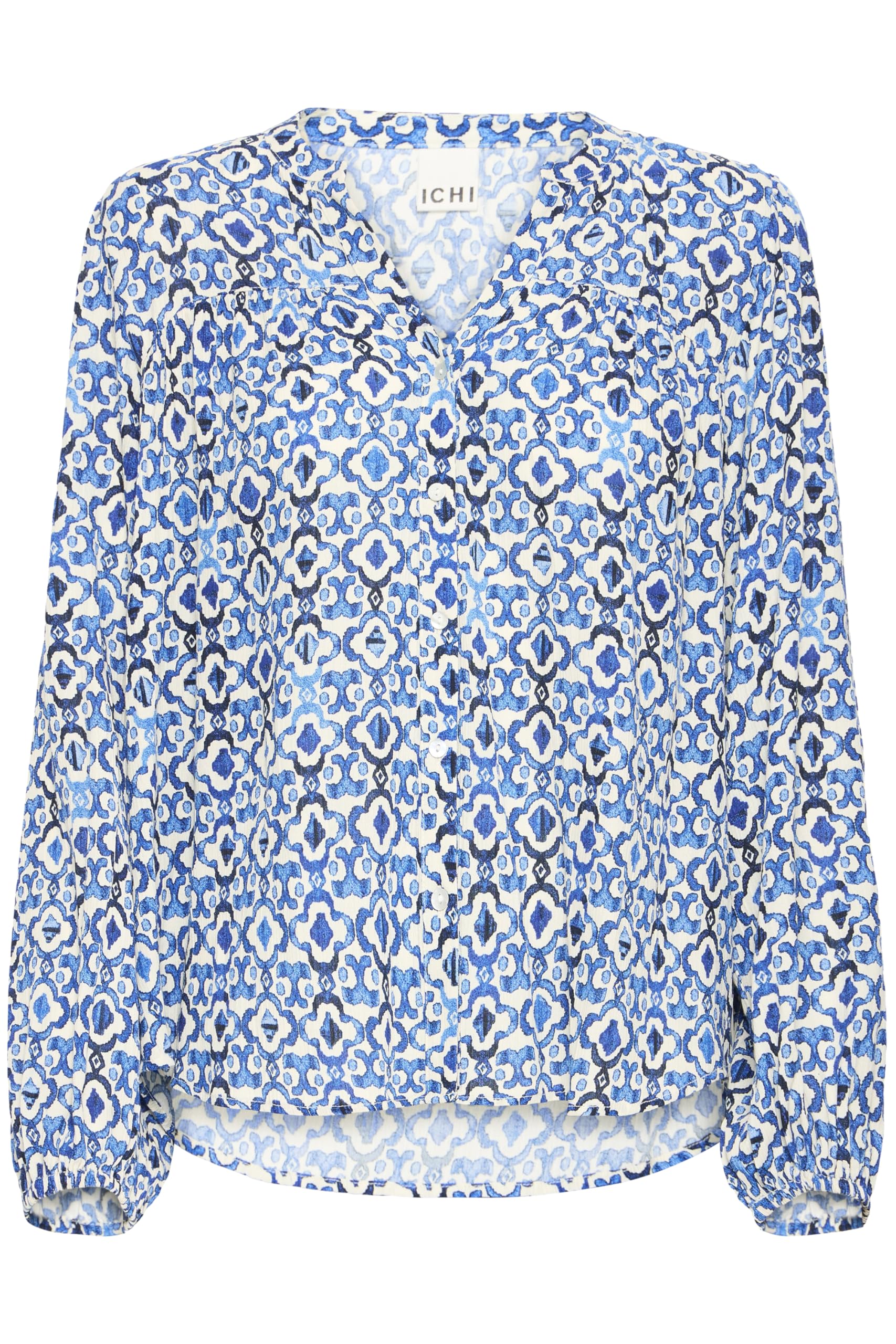 ICHI IHMARRAKECH Damen Bluse Shirt Blusenshirt mit 3/4-Arm Gemustert V-Ausschnitt Regular fit