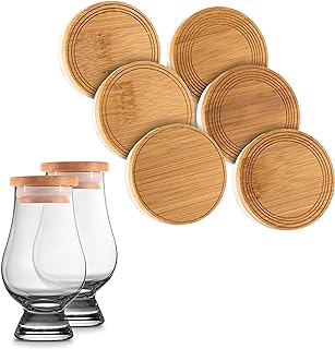 CairnCaps Bamboo Whiskey Glass Lids - Set of 6 Caps for Whisky Tasting Glassware by Cairn Craft