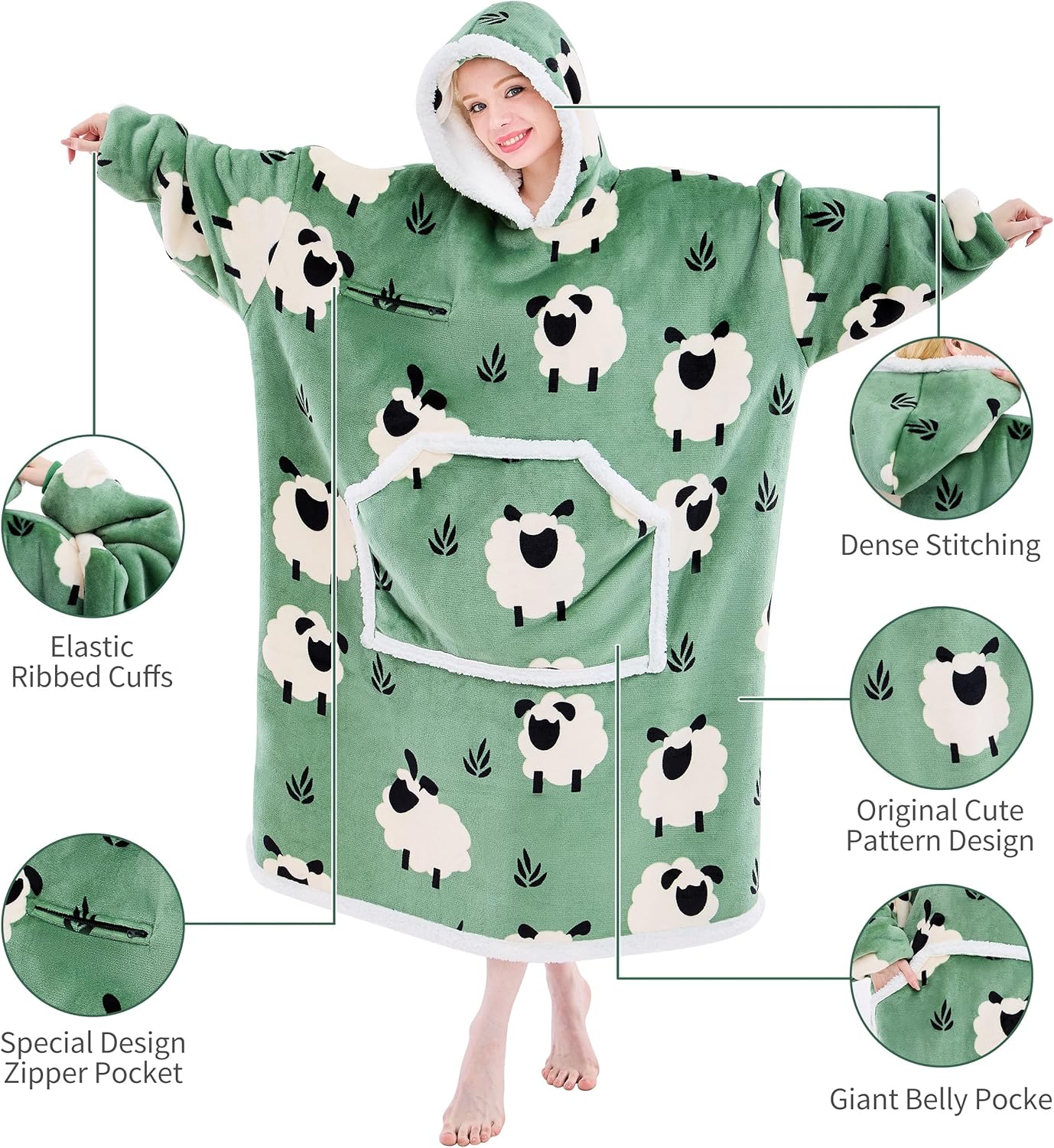 IFNOW Wearable Blanket Hoodie, Oversized Sherpa Fleece Hooded Sweatshirt with Eye Mask for Adult, Gifts for Women Men - Image 3