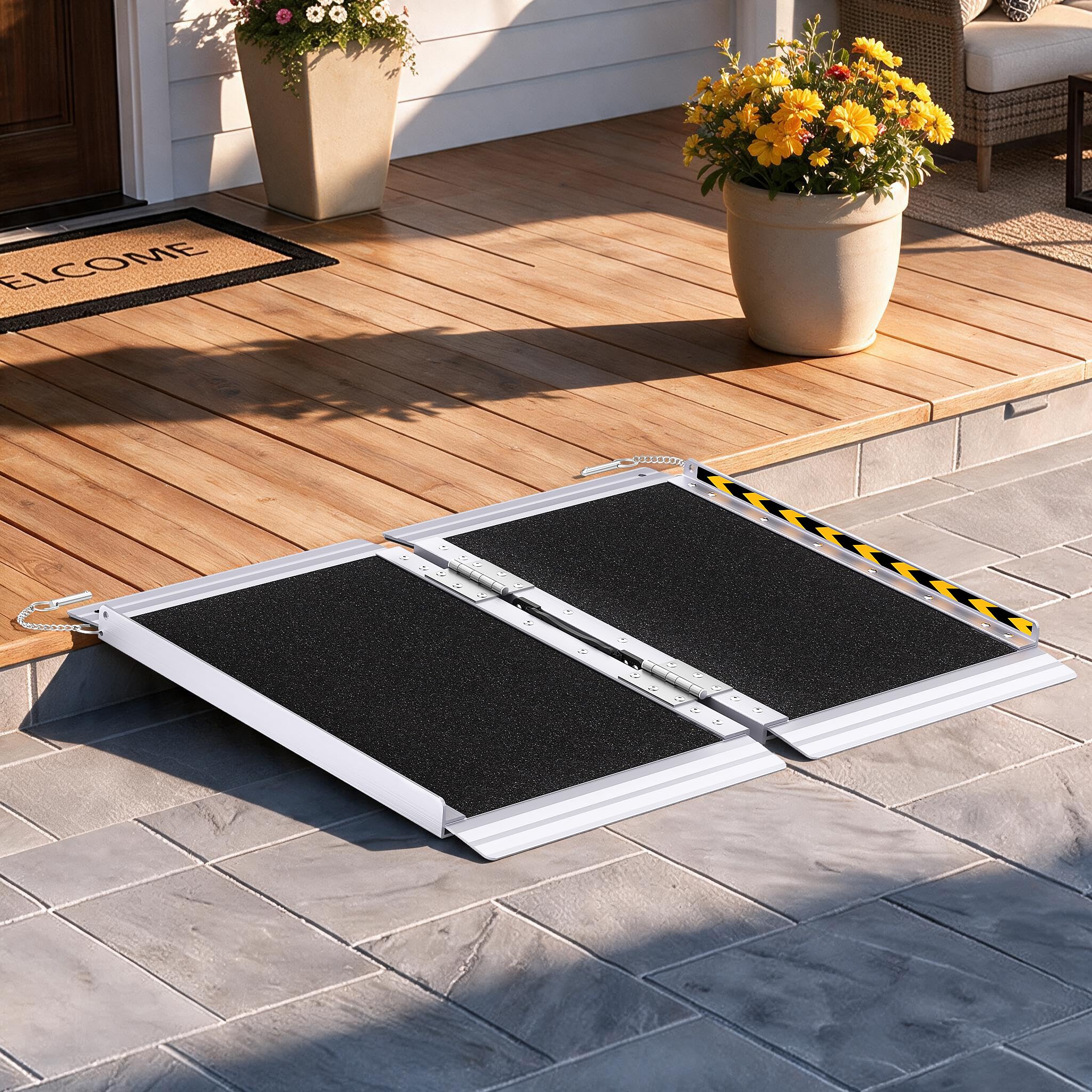 Rampa para silla de ruedas para el hogar, rampa portátil de aluminio para silla de ruedas para escalones, rampa de umbral antideslizante para puertas, bordillos, rampa plegable para scooter, 2 pies