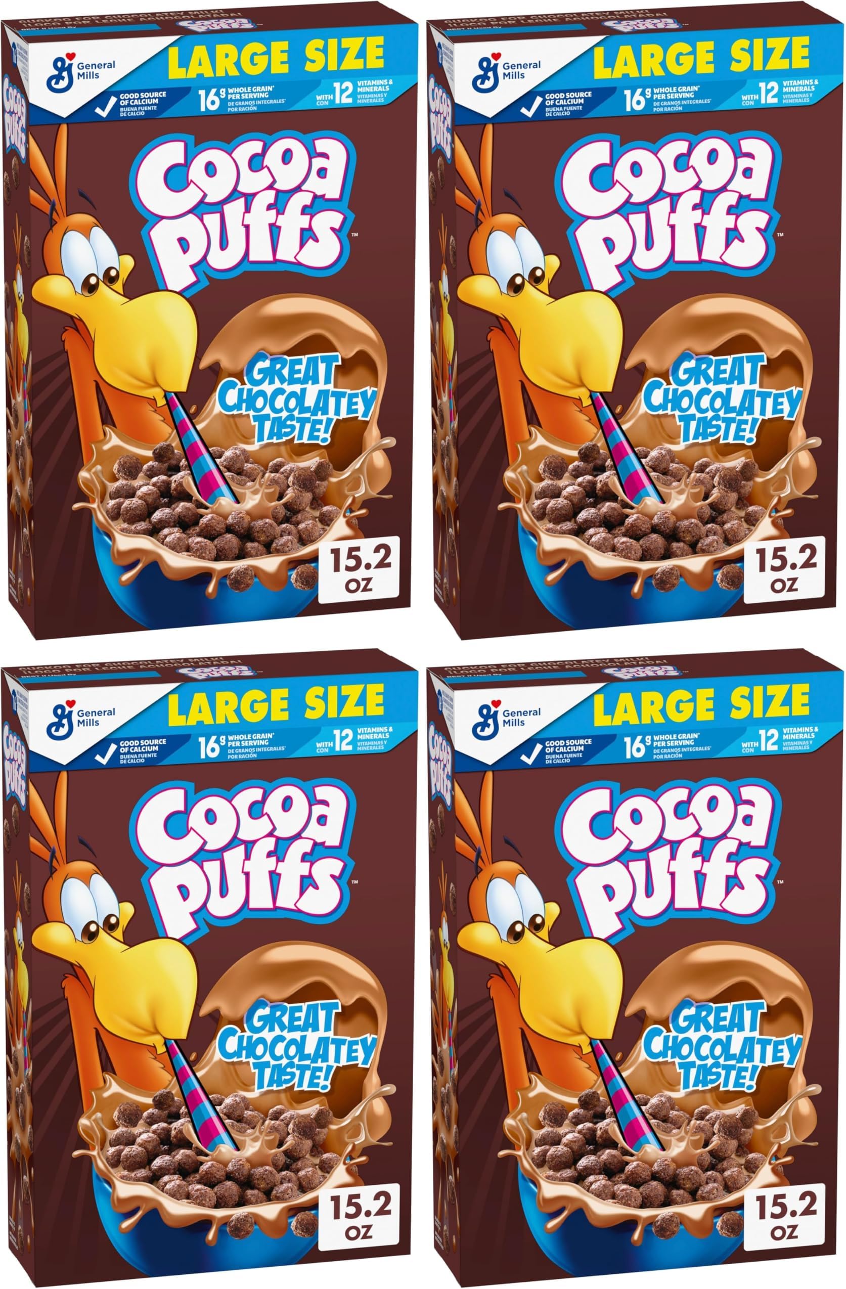 Cocoa Puffs, Chocolate Breakfast Cereal with Whole Grains, 15.2 oz (Pack of 4)