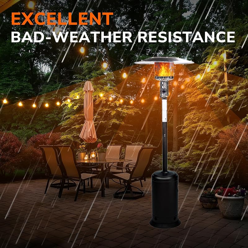 HEXAGO Outdoor Propane Patio Heater, 47,000 BTU Stainless Steel Standing Heater with Wheels, One-Touch Ignition & Adjustable Heat Control, Safety Auto Shut-Off System for Garden, Backyard & Restaurant image 4