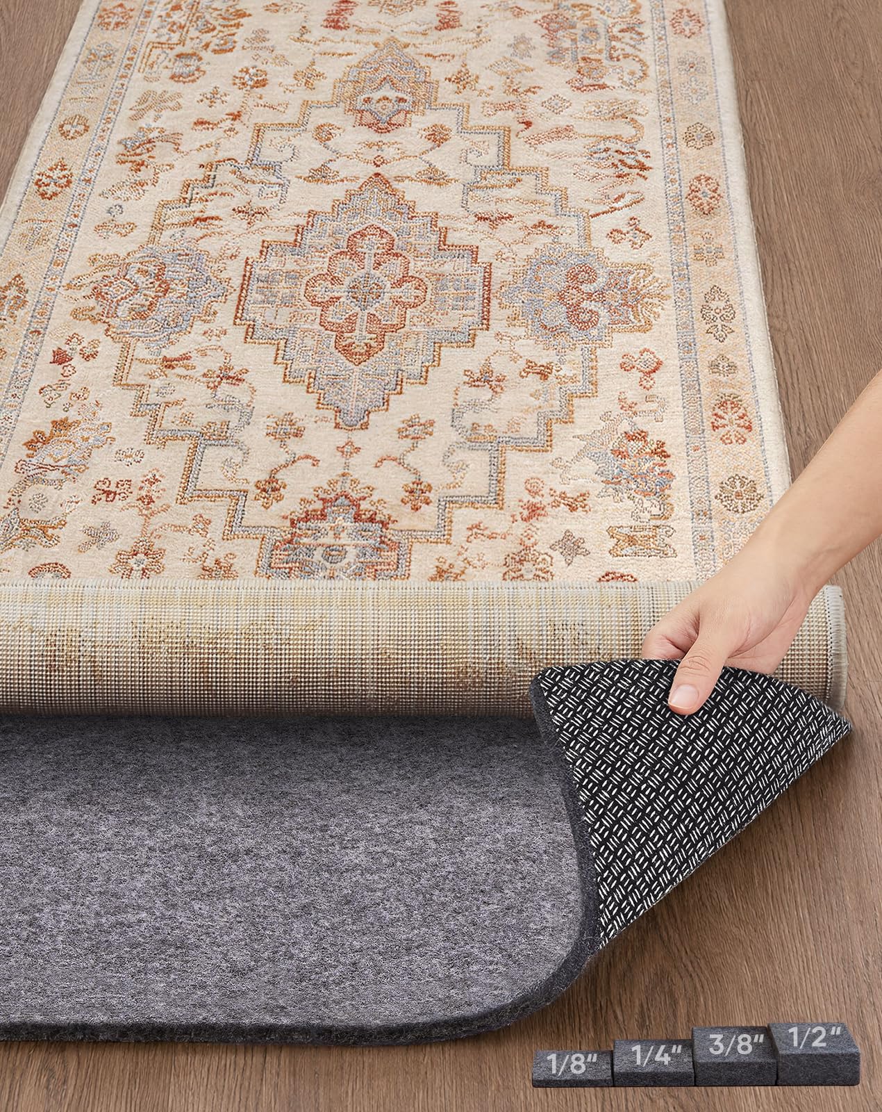 View 1 of ***STOCK PHOTO FOR REFERENCE ONLY***Veken Non-Slip Cushioned Rug Pad Gripper, 2 x 6 Ft, Grey