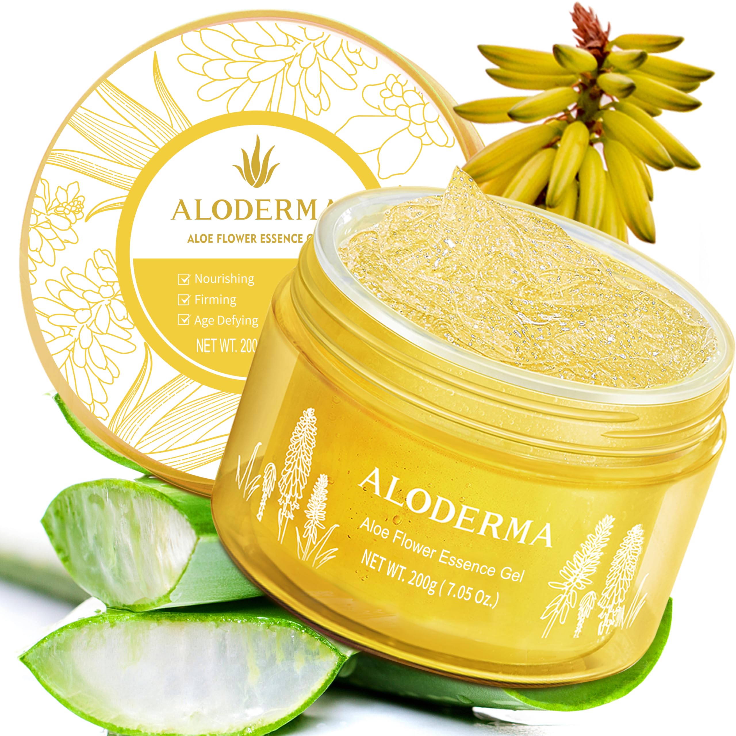 Age-Defying 24K Gold Leaf Aloe Flower Essence Gel, Made within 12 Hours of Harvest - Luxurious Aloe Gel with Allantoin & Hyaluronic Acid for a Glowing, Shimmering, Youthful Complexion, 7oz