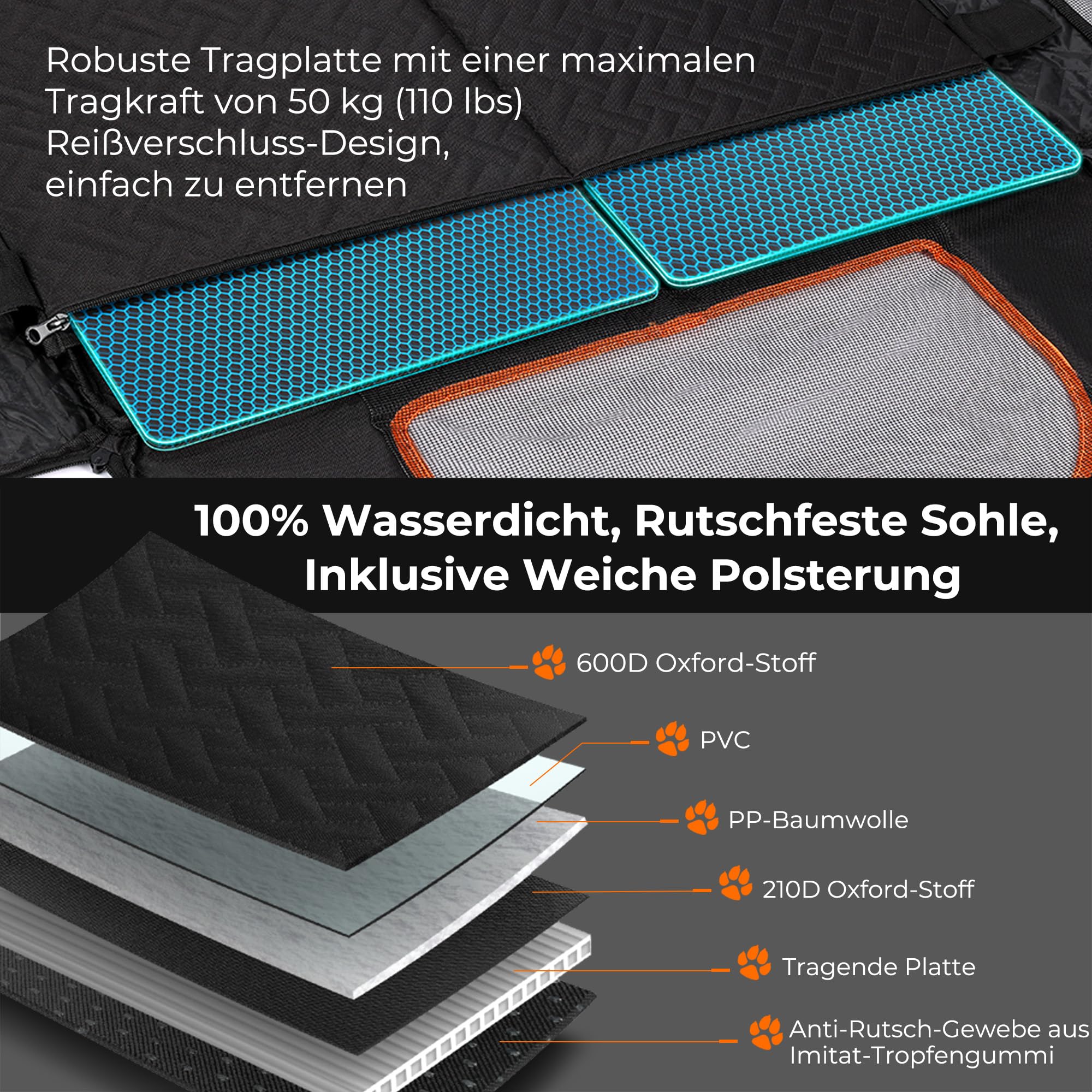 KYG großer Hunde autositz für mittelgroße bis große Hunde mit Matte, wasserfeste Rücksitz-Extender-Abdeckung mit 3 Mesh-Fenstern, zusammenklappbarer Autositz für Hund für Autos/SUVs/Trucks