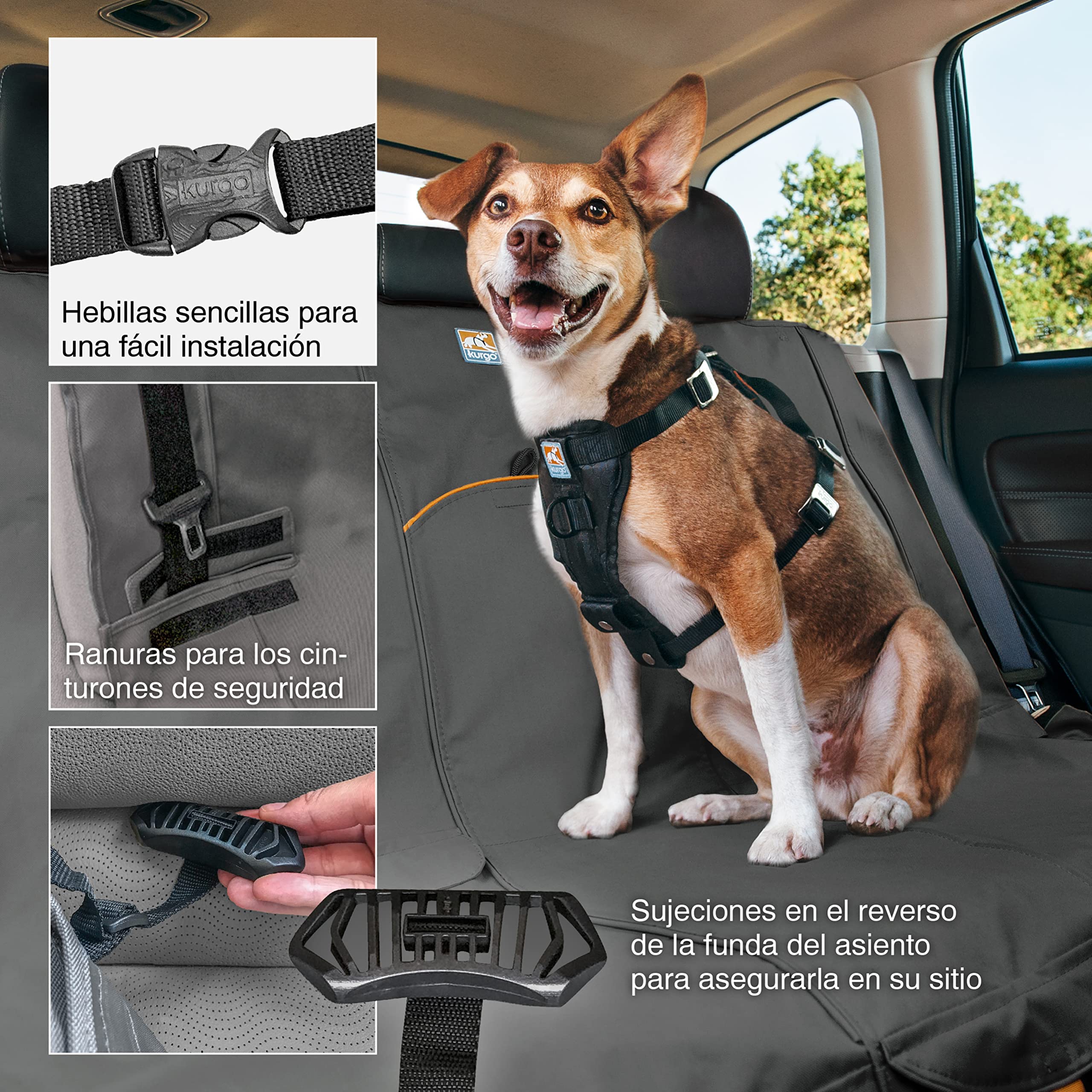 Kurgo Wander - Funda de Asiento de Coche para Perros, Protector de Asiento para Macotas, Ajuste Universal - Negro