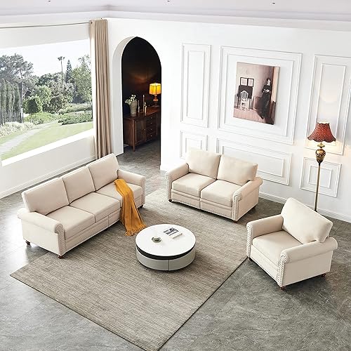 Miniatura 4 de LUMISOL Juego de sofá de 3 piezas, incluye sofá de 3 plazas, sofá biplaza y sillón, sofá moderno con brazos de desplazamiento y patas de goma para