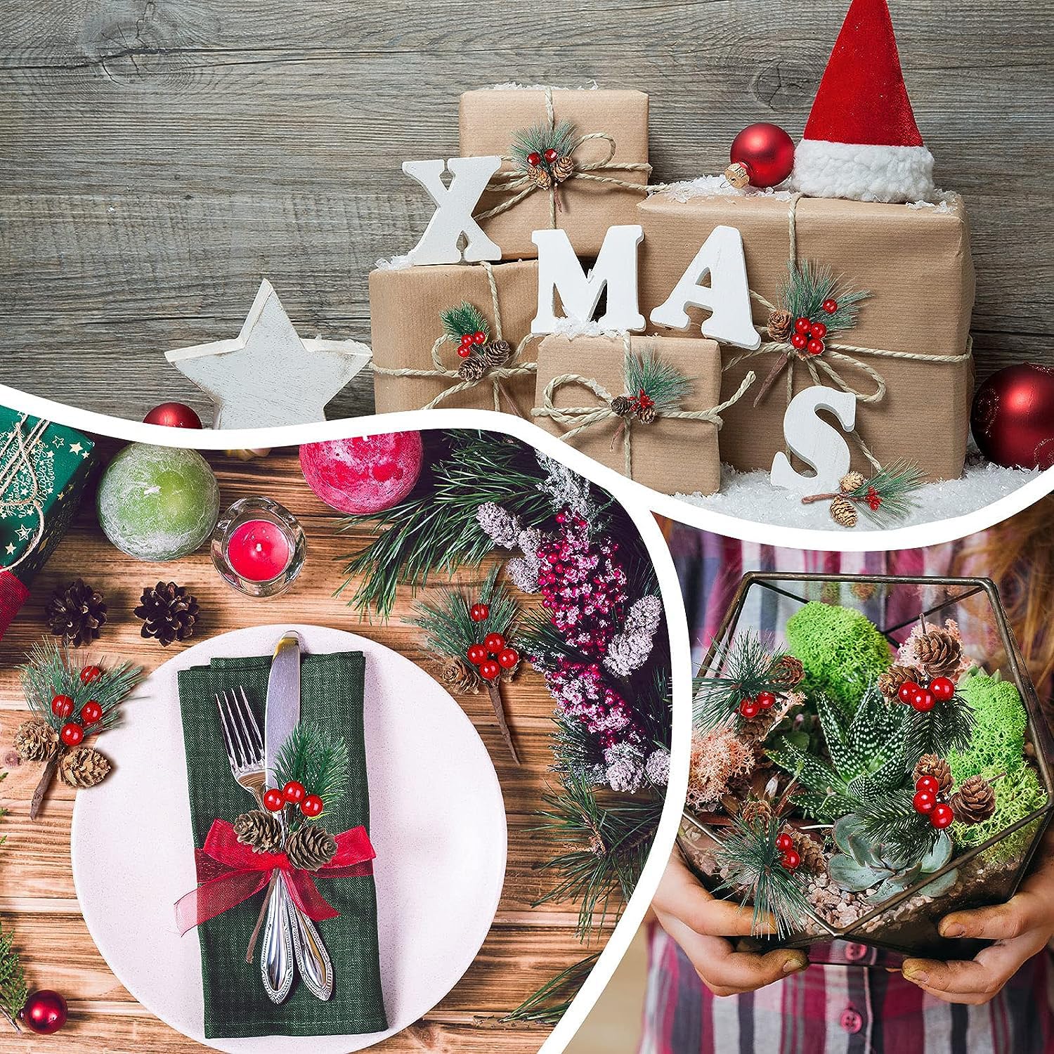 10 Stück Künstliche Stechpalmen - Rote Beeren Zweige 15cm Weihnachtsdeko