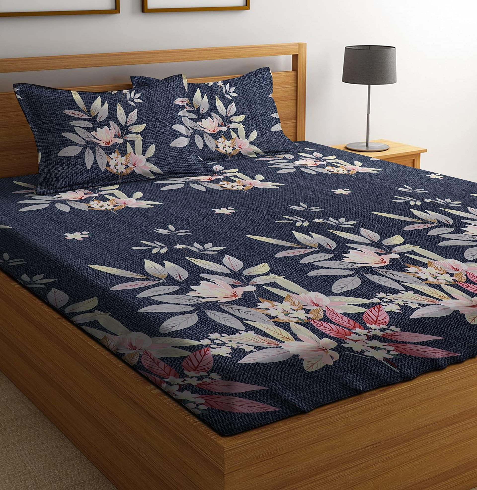 RD TREND Presents Luxurious Glace Cotton Super Soft 210 TC 360° Elastic Fitted Bedsheet King Size (78X72X8 Inch) with 2 Pillow Covers, Color-Grey,Pattern-Floral (B0B25P5W8Q) Amazon Price History, Amazon Price Tracker