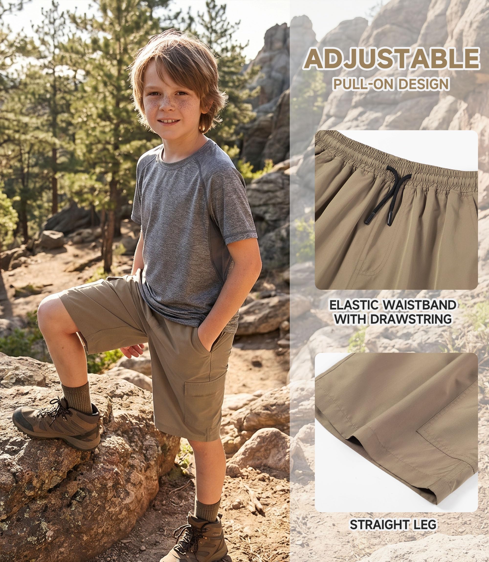 Pantaloncini Cargo da Ragazzo con Coulisse Elastico in Vita Estivi Asciugatura Rapida Shorts Tasca con Cerniera