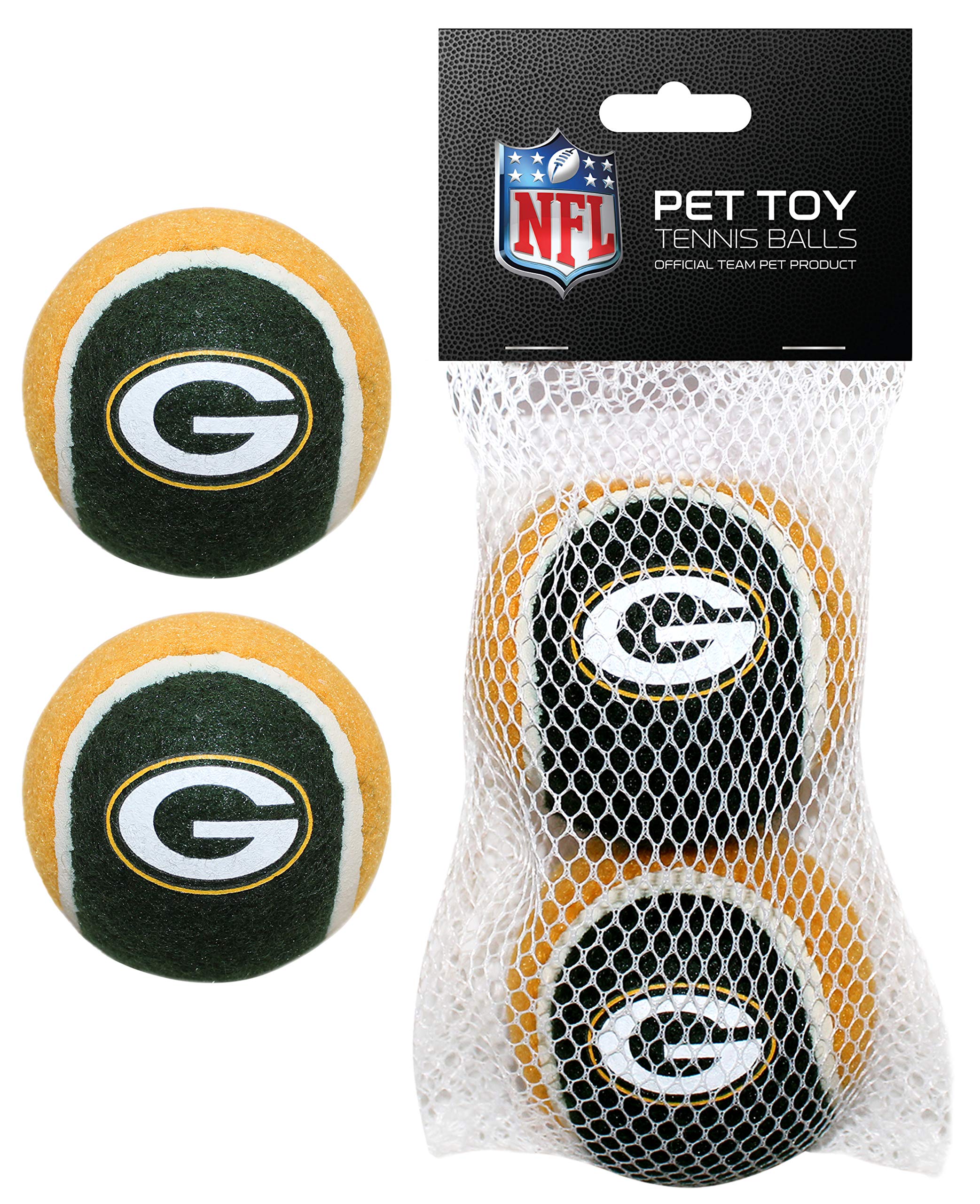 Pets First NFL GREEN BAY PACKERS TENNIS BALLS for DOGS & CATS - 2 piece set with Team Logo in Vibrant Team Color