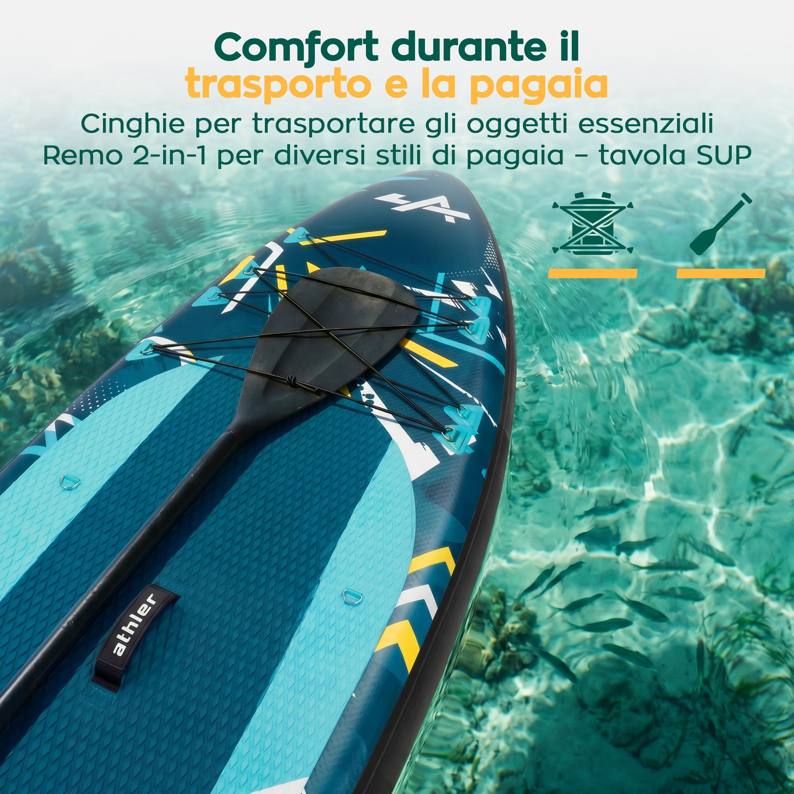 Athler Zander 350 SUP Gonfiabile fino a 180 kg – Set con Sedile Kayak