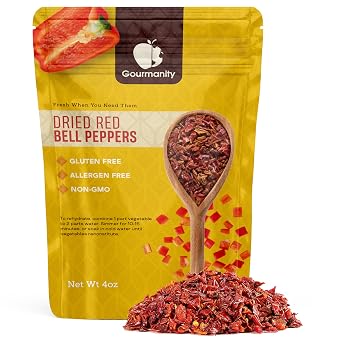 Gourmanity Dried Red Bell Peppers, Flavorful Diced Peppers, Fresh and Appetizing, Perfect for Ramen Bae Ramen Toppings Soups Stir-Frys and Stews, All Natural, Resealable 4oz Bag.