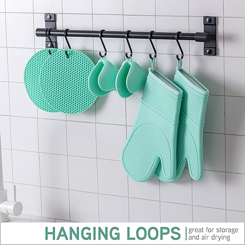 Miniatura 8 de COOK WITH COLOR Juego de 6 guantes de silicona para horno, juego de 6 unidades, guantes resistentes al calor con forro acolchado suave, juego de 2