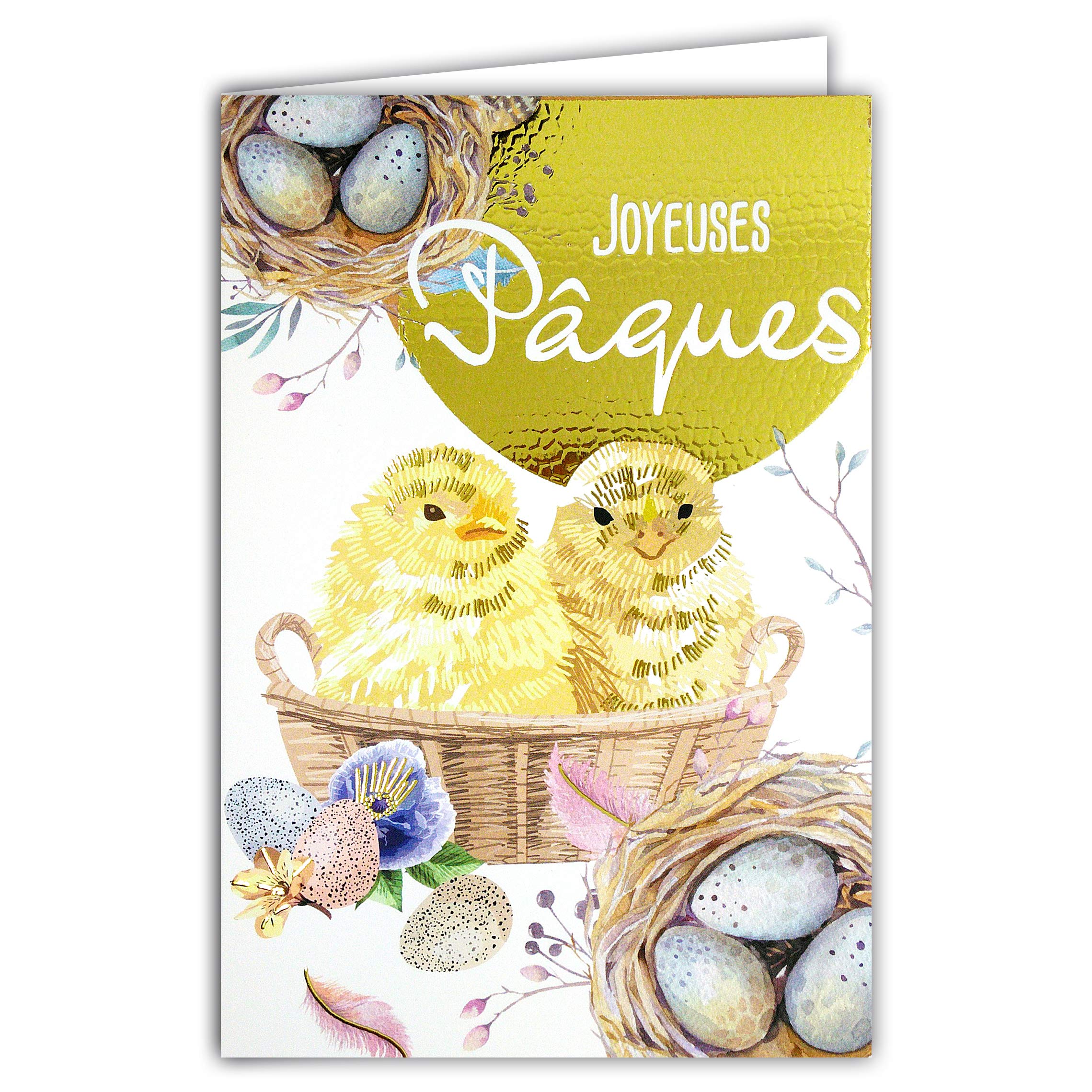 Afie 62-1016 Happy Easter Yellow Chicks Egg Shells Card with Envelope Closed Size 115 x 170 mm Made in France