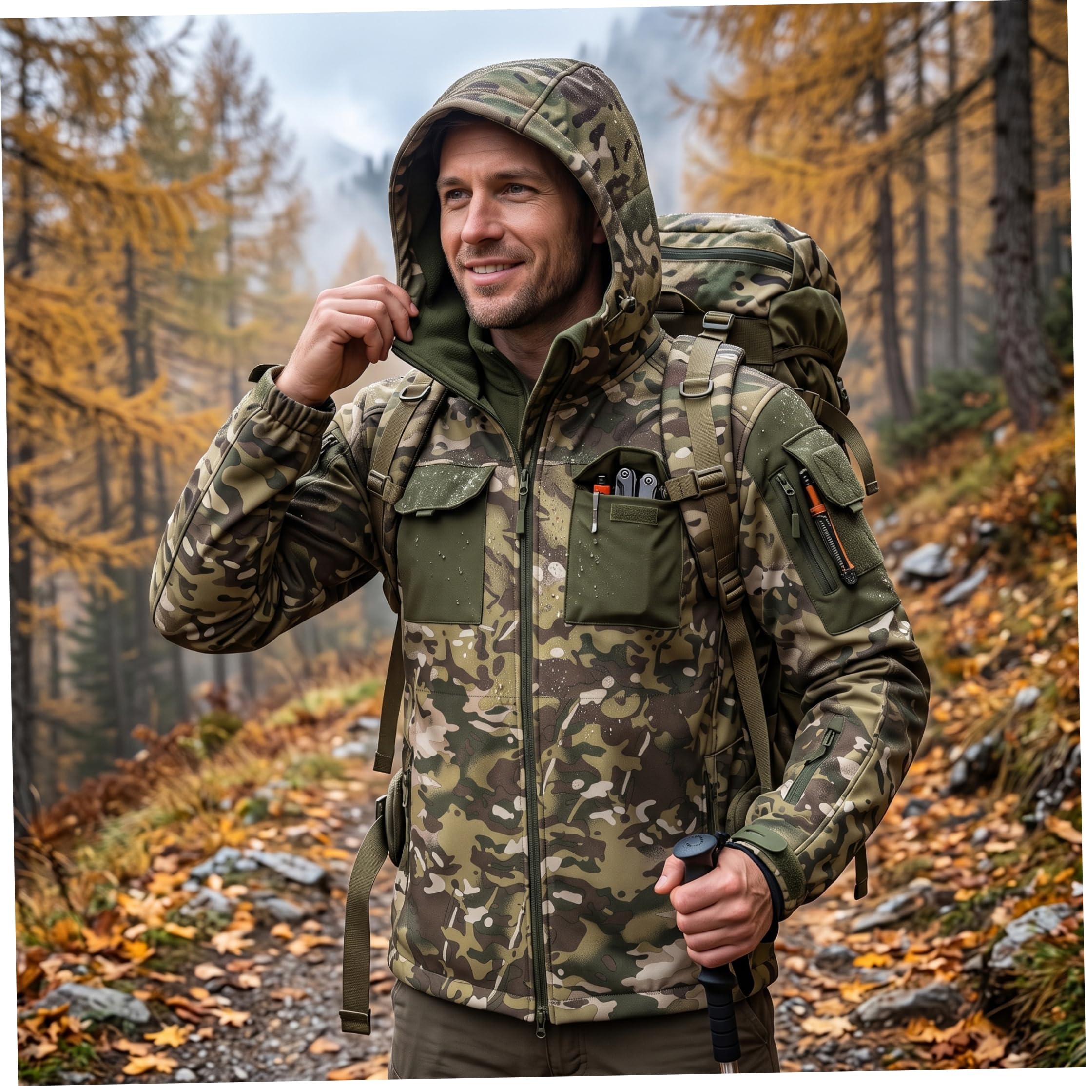 Chaqueta de caza para hombre, chaqueta de camuflaje cálida impermeable, L