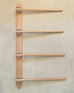 Forest-to-Table Wall Quilt Rack, Display, Storage, Organizer with 4 Hinged, Fully Movable Arms. Natural Oak.