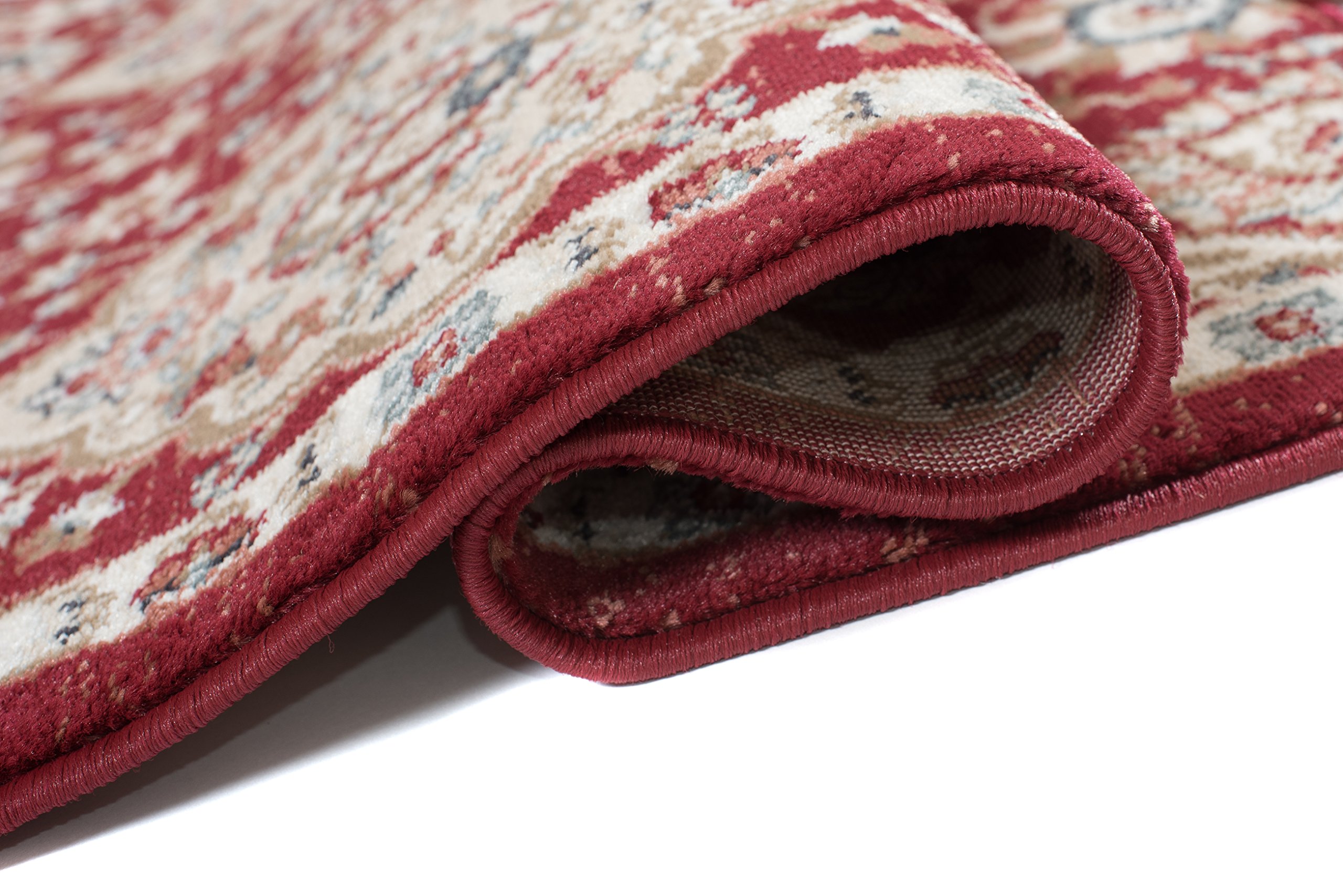 TAPISO Dubai chodnik dywan most kremowo-czerwony z klasyczną ornament kwiatowy wzór na korytarz, pokój dzienny, wejście do mieszkania ÖKOTEX 100 x 1500 cm