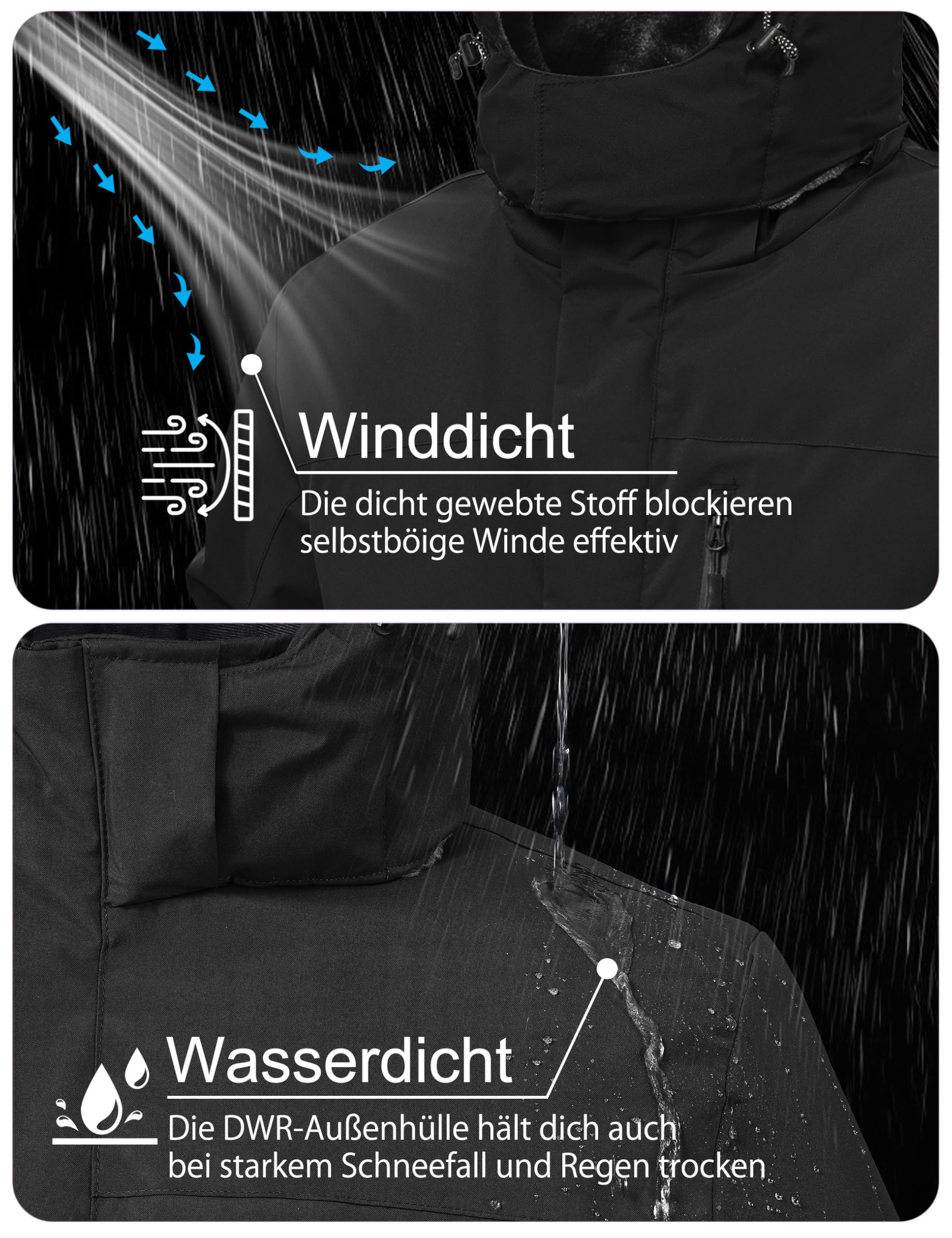 Zoofly Chaqueta de Esquí Impermeable Hombre Invierno Abrigo Nieve Snowboard Cazadora con Capucha Desmontable
