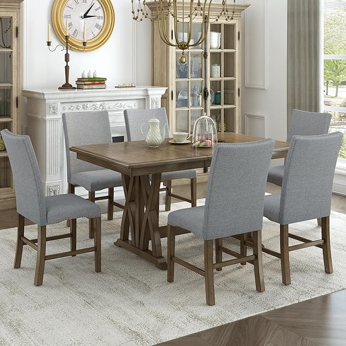 Amazon.com - LUMISOL 7 Piece Farmhouse Dining Table Set, Extendable Kitchen Table and Chairs Set ...