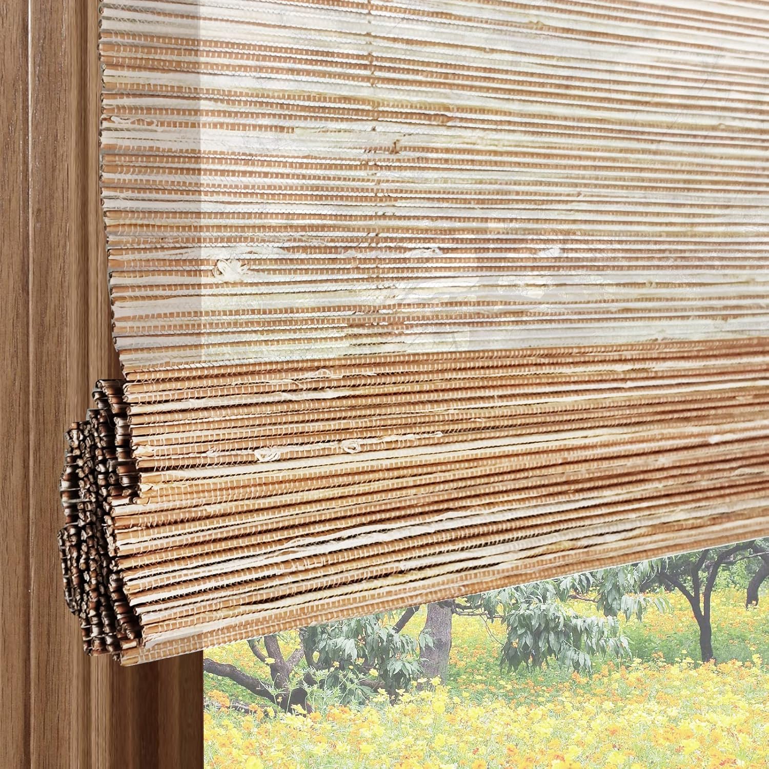 Cordless Blackout Bamboo Roman Shades, Custom Woven Wood Window Shades, Light Filtering Bamboo