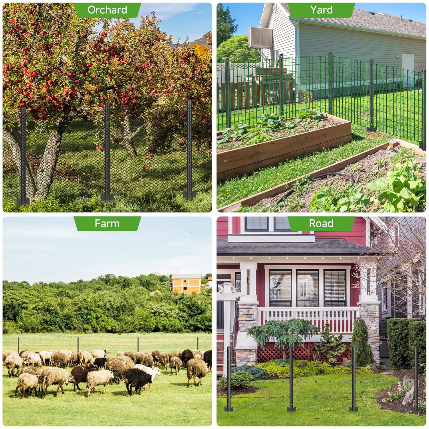 10Pack Fence Posts 3Ft in Bulk, Metal Fence Stakes Black Fencing Pole Heavy Duty T Post for Garden Wire Fencing, Black