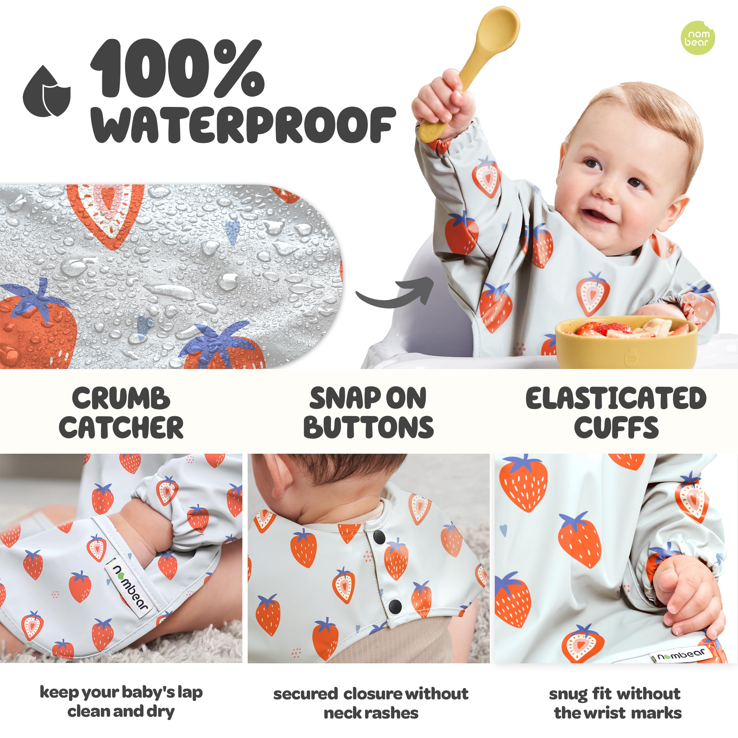 Nombear ® Bavaglini Impermeabili con Maniche 6 Mesi o Più - Bavaglini Pappa Svezzamento, Bavaglino con Maniche Lunghe, Bavaglini Impermeabili con Tasca, Bavaglio con Maniche per Bimbo