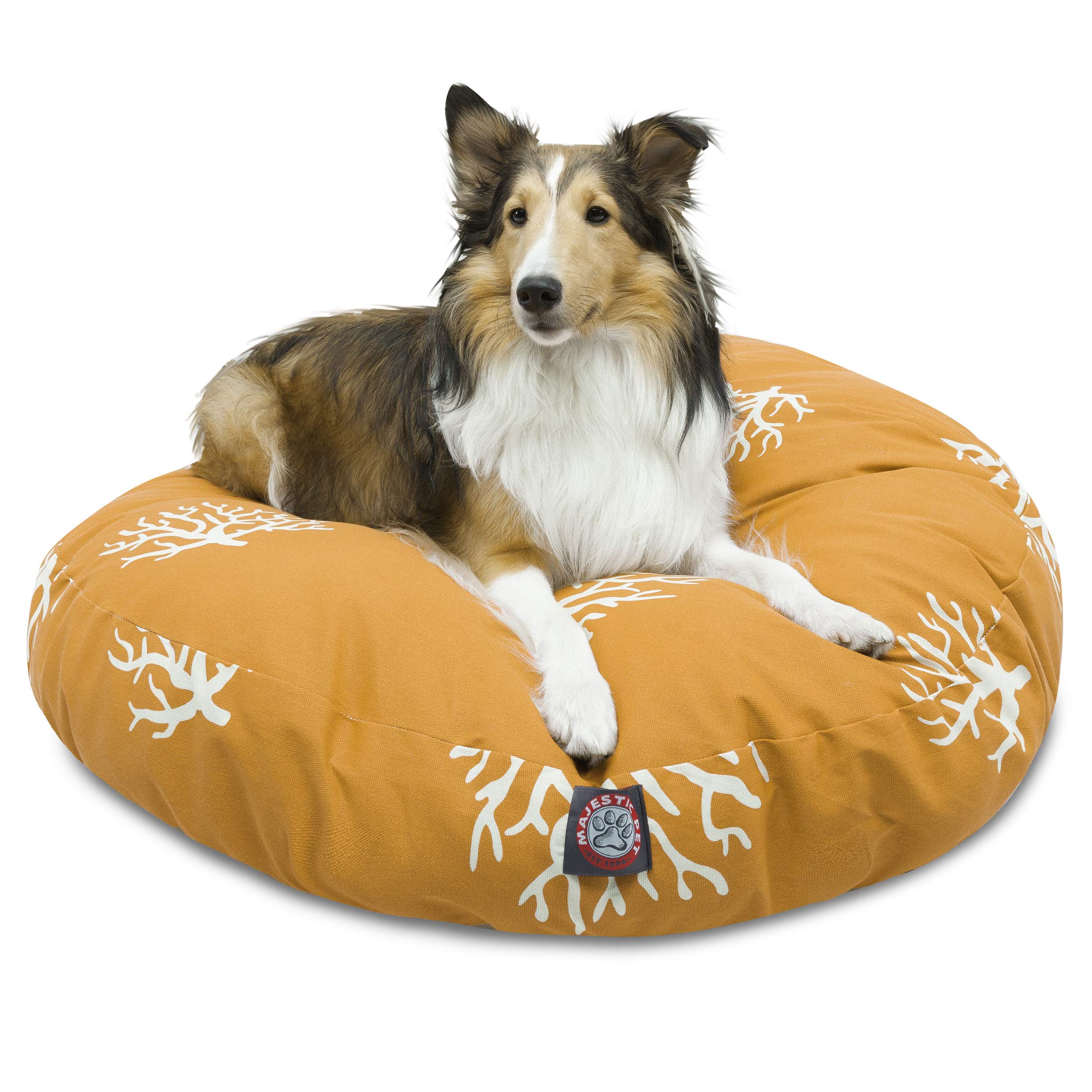 Yellow Coral Medium Round Indoor Outdoor Pet Dog Bed With Removable Washable Cover By Majestic Pet Products