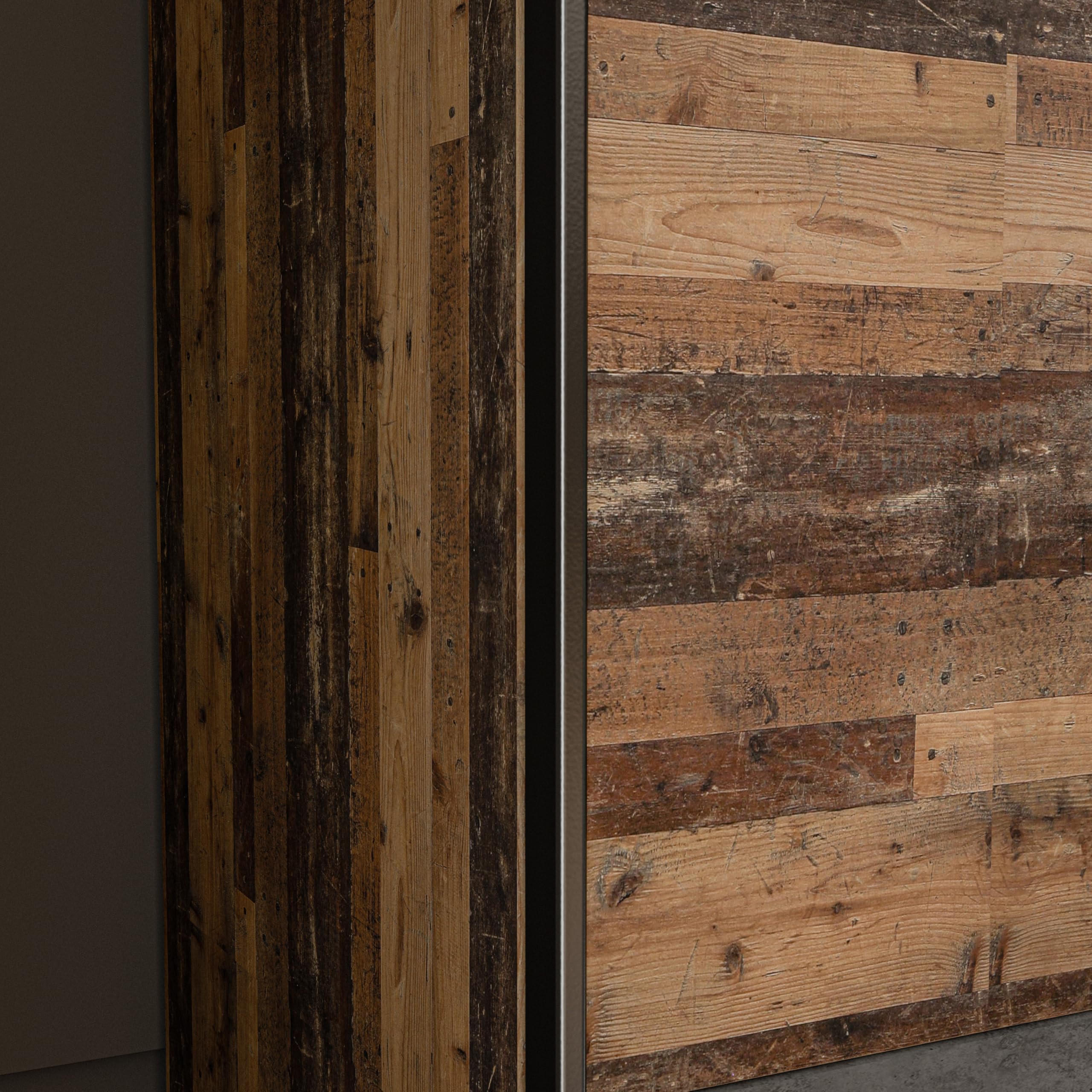 Forte DEDERIK Schrank 170, Kleiderschrank Industrial, Schlafzimmerschrank 2-türig, Holzwerkstoff, Old Wood Vintage Holzdekor/Betonoptik Dunkelgrau, 170 cm breit x 190,5 cm hoch x 61 cm tief
