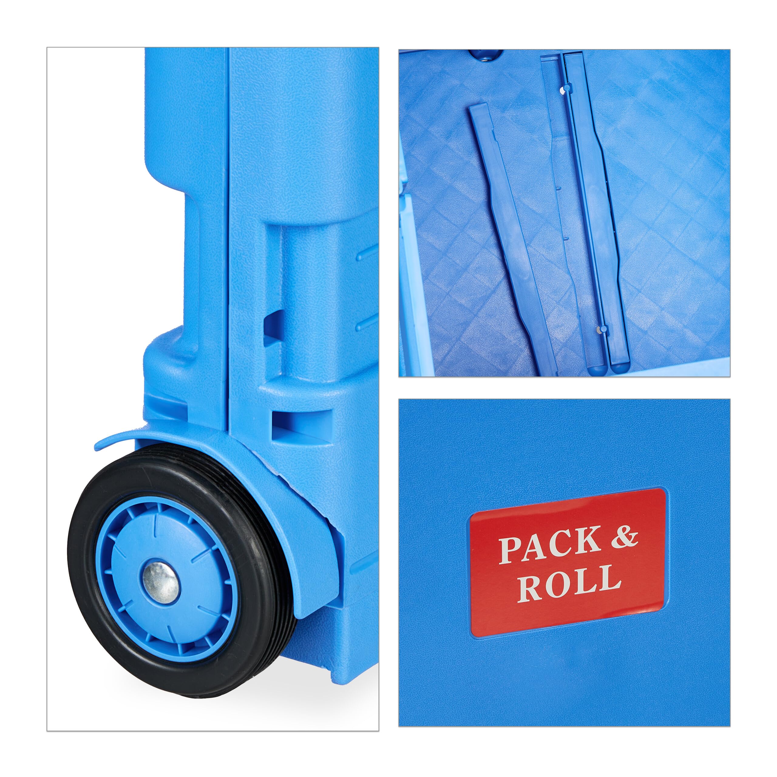 Relaxdays Carro de la Compra Plegable, Carrito de Transporte con Ruedas y Asa Telescópica, hasta 35 kg, Azul