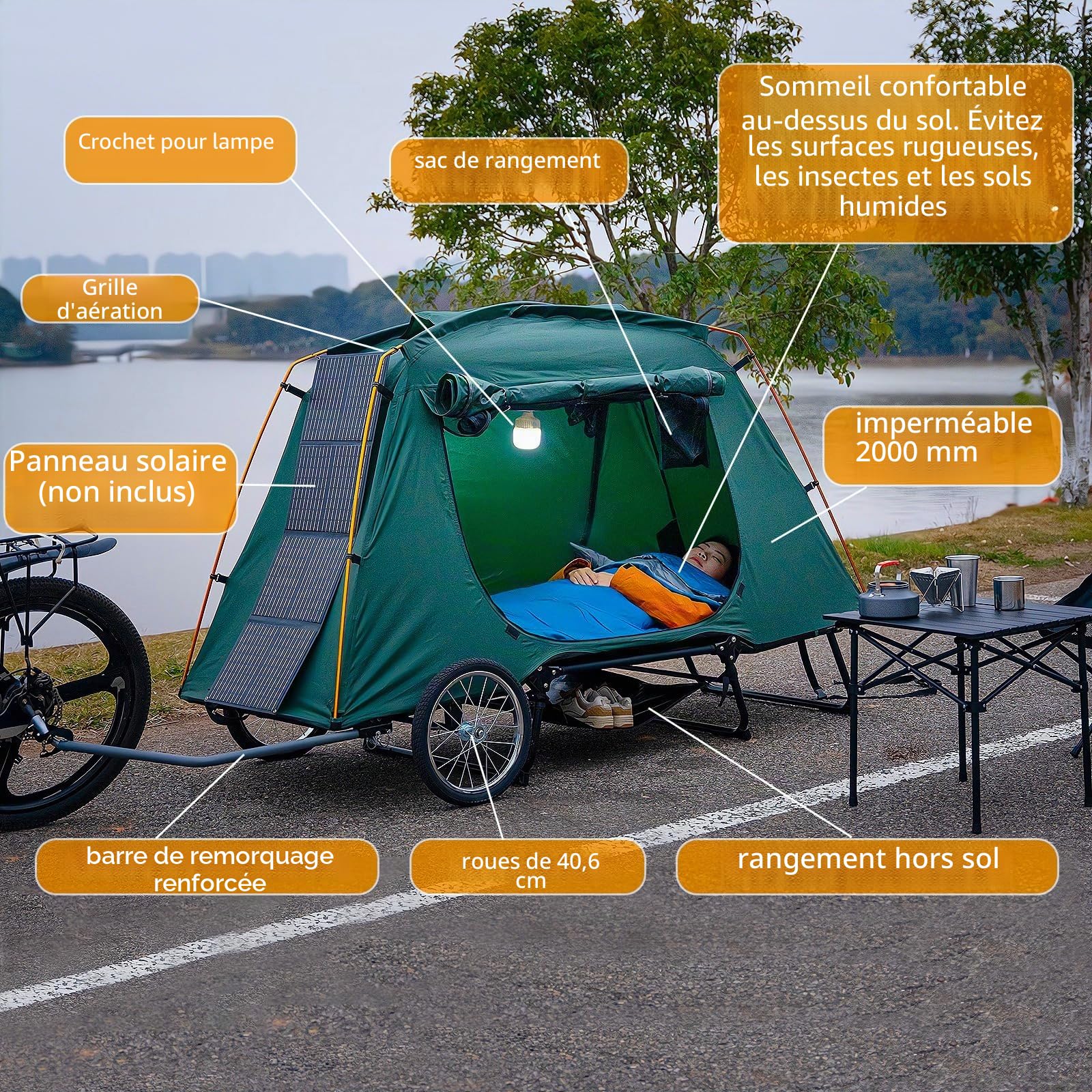 Remorque de vélo 200 x 85 x 135 cm 40 kg Vert Unisexe