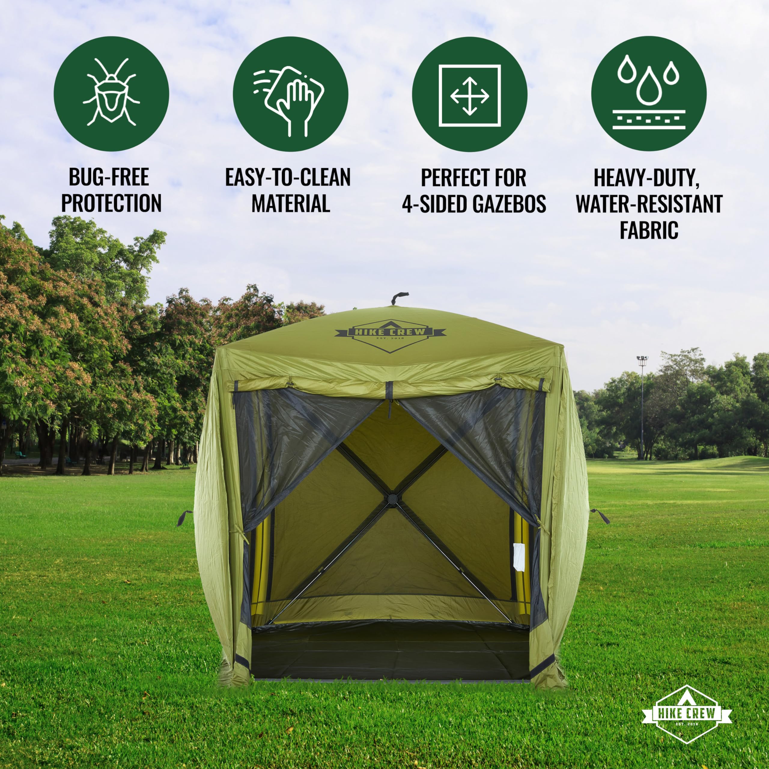 Hike Crew Gazebo Floor | Durable Base Tarp Footprint Compatible with 4-Sided Pop-Up Tent with 200cm 6.5ft Panels | Easily Attachable, Waterproof PU 2000mm Blocks Moisture & Insects