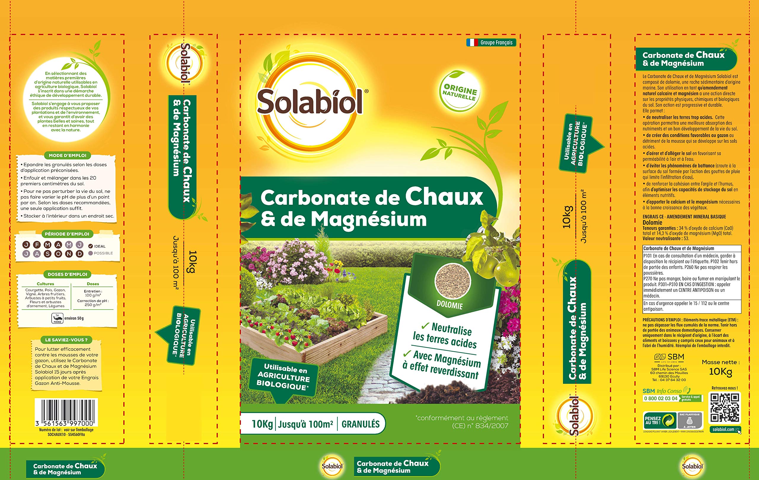 Vilmorin 4460416 Gazon Rustique, Vert, 5 kg & SOLABIOL SOCHAUX10 Carbonate De Chaux Et De Magnésium 10kg, Efficace