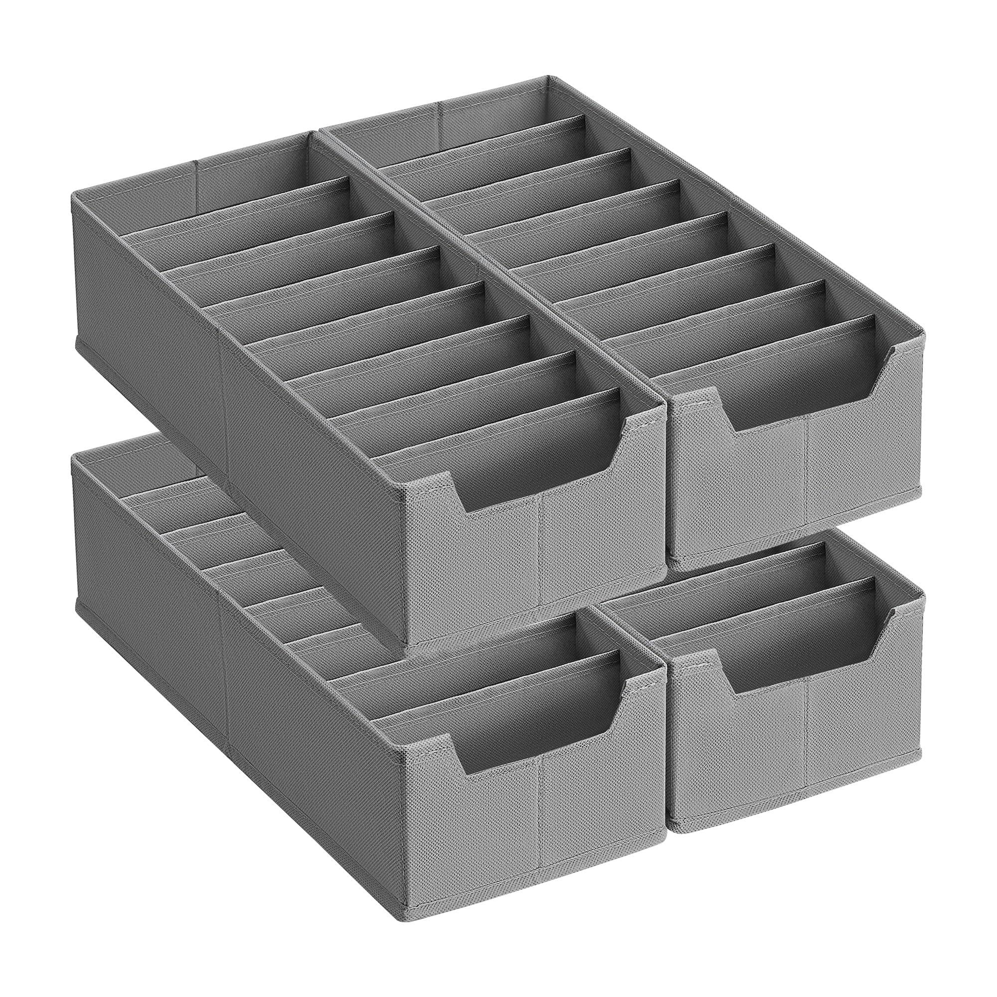 Songmics Grey Set Of 4 Underwear Drawer Organisers, For Ikea Hemnes And Malm Dressers, With Dividers, Clothes Drawer Dividers, Foldable Closet Sock Organisers, 40 X 16 X 10 Cm, Dove Rus014g01