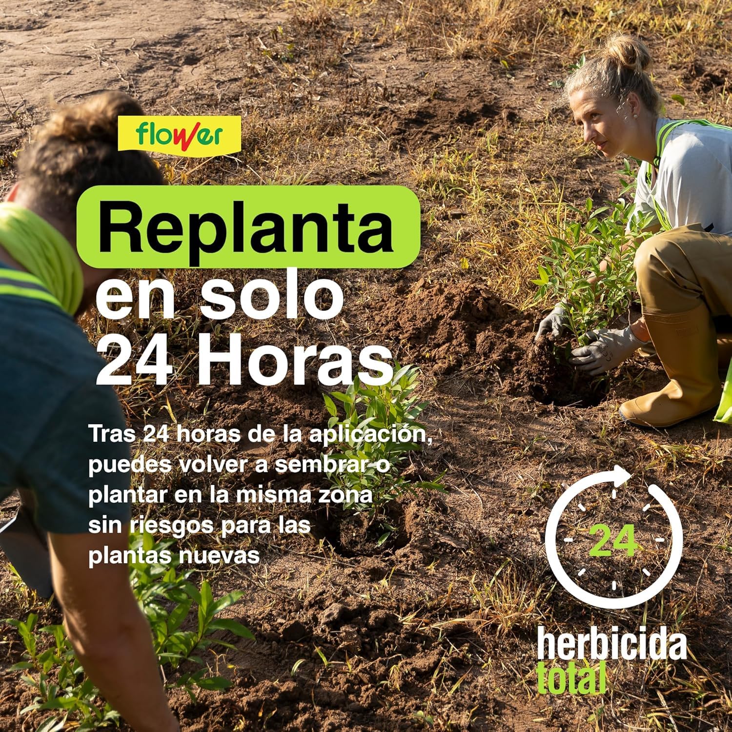FLOWER x2 Herbicida Total Ecológico de Origen Natural para 300 m² | Elimina Malas Hierbas y Musgo de Acción Rápida | Alternativa Glifosato Súper Concentrado 500 ml para 10L | Resultados en 2H (2 UDS)