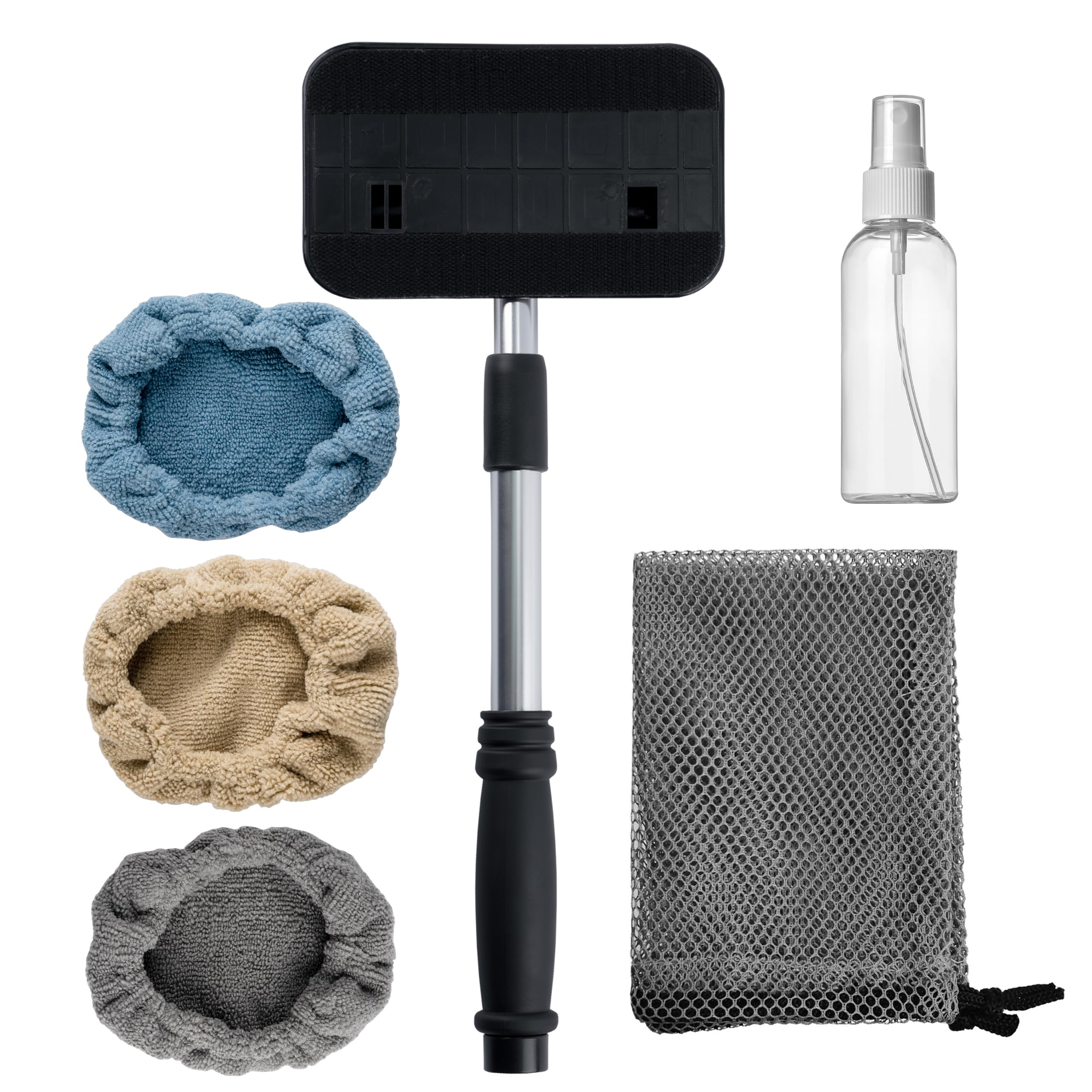 POLYTE - Extra lang Windschutzscheibenreiniger - drehbarer Kopf/ausziehbarer Aluminiumgriff - mit Mikrofaserbezügen
