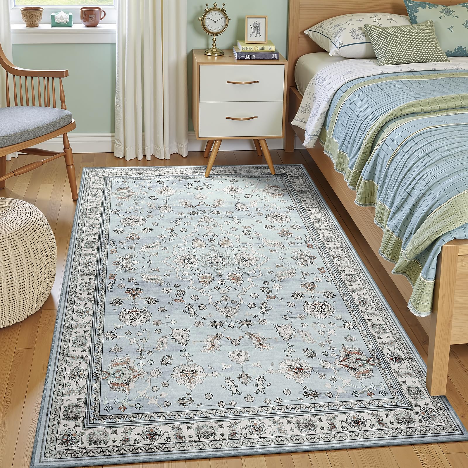 Flagover Light Blue Washable Boho Area Rug