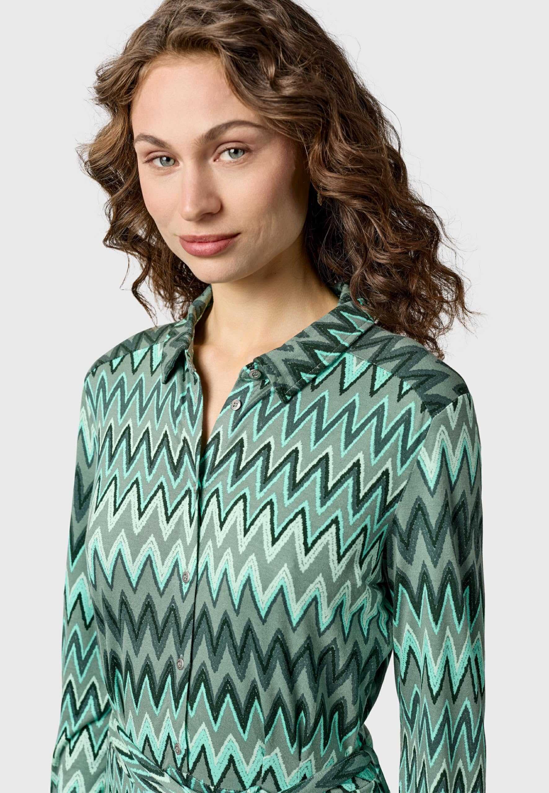 Ragwear Damska sukienka z długim rękawem, elegancka sukienka z dżerseju, sukienka bluzkowa z paskiem w talii i wyrafinowanym nadrukiem, XS-XXL