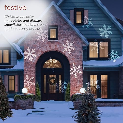 Miniatura 4 de Alpine Corporation Proyector giratorio de copo de nieve para decoración navideña al aire libre de 16 pulgadas de alto con luces LED blancas frías