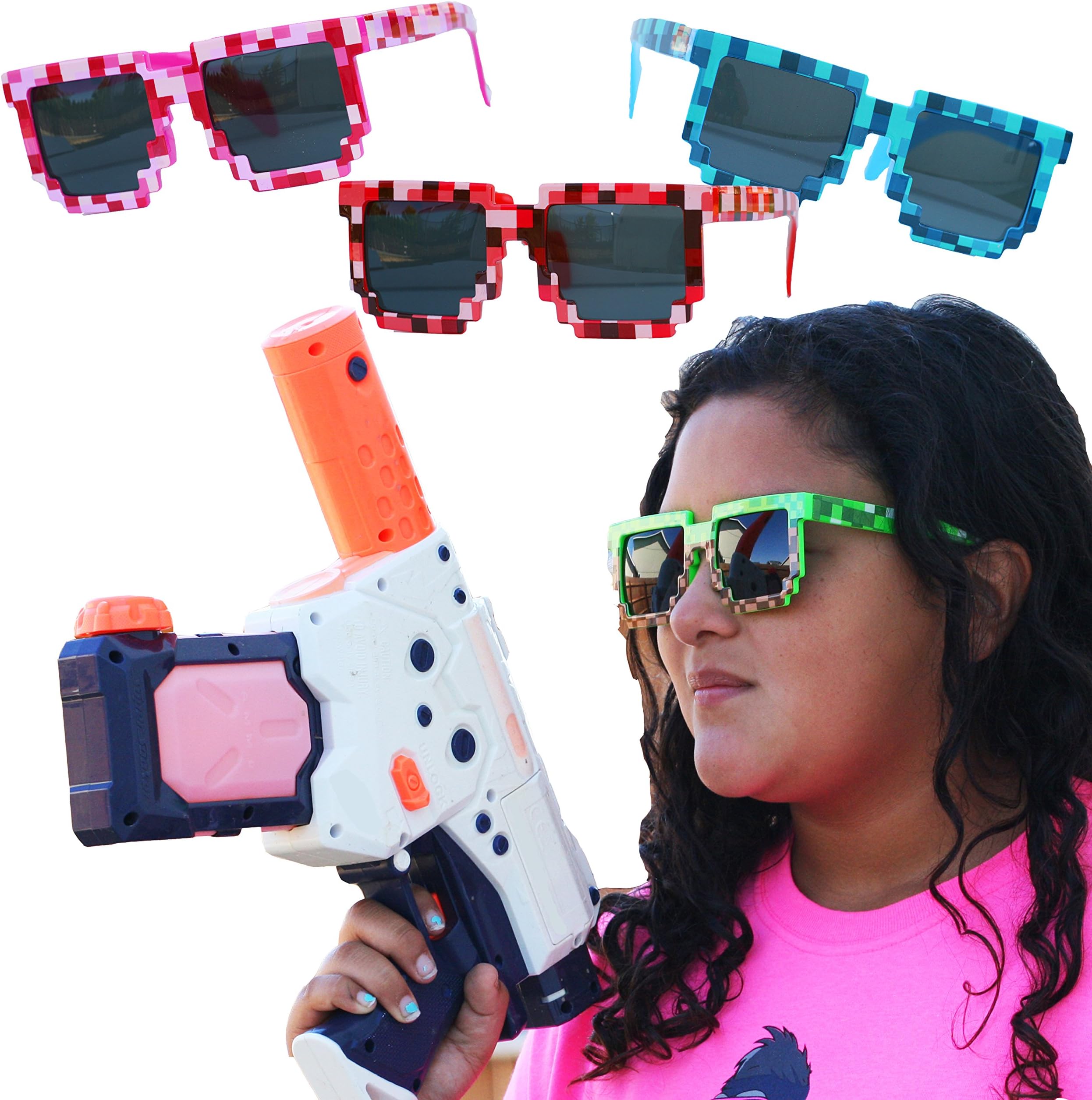 8-Bit Pixel Piexelated Miner Multi-Colored Sunglasses 8 Pack Box Set