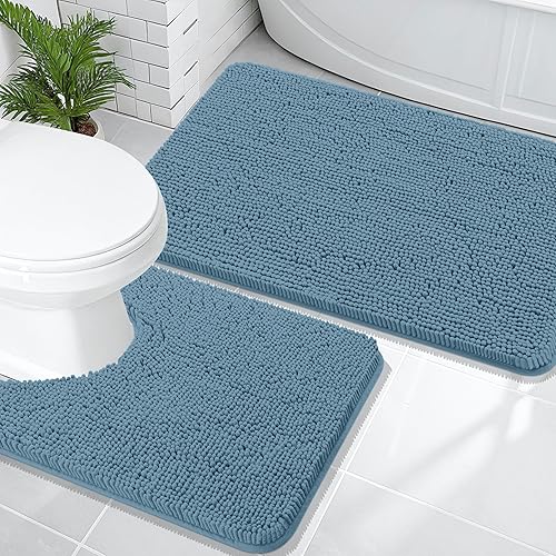 Miniatura 62 de OLANLY Juego de 2 alfombras de baño, tapetes de baño de felpilla suave y absorbente y tapete para inodoro con contorno en forma de U, alfombra de