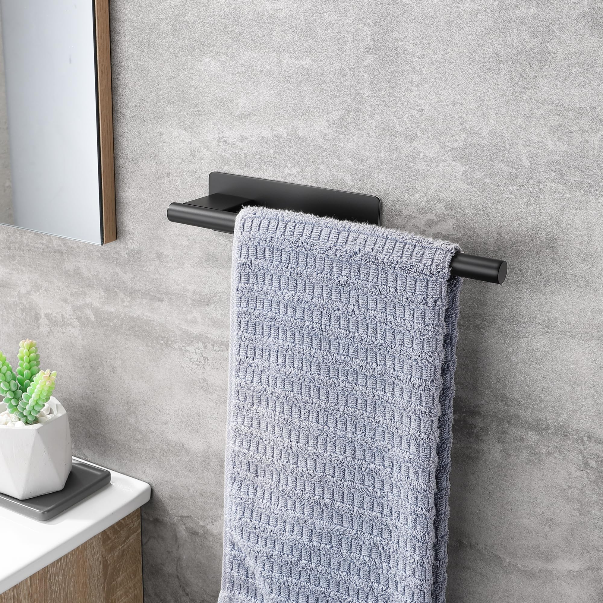DEKAZIA® Porta Asciugamani da Parete | Nero Opaco Senza Forare | Portasalviette Bagno e Cucina | Barra Asciugamani Adesiva per Doccia e Ospiti
